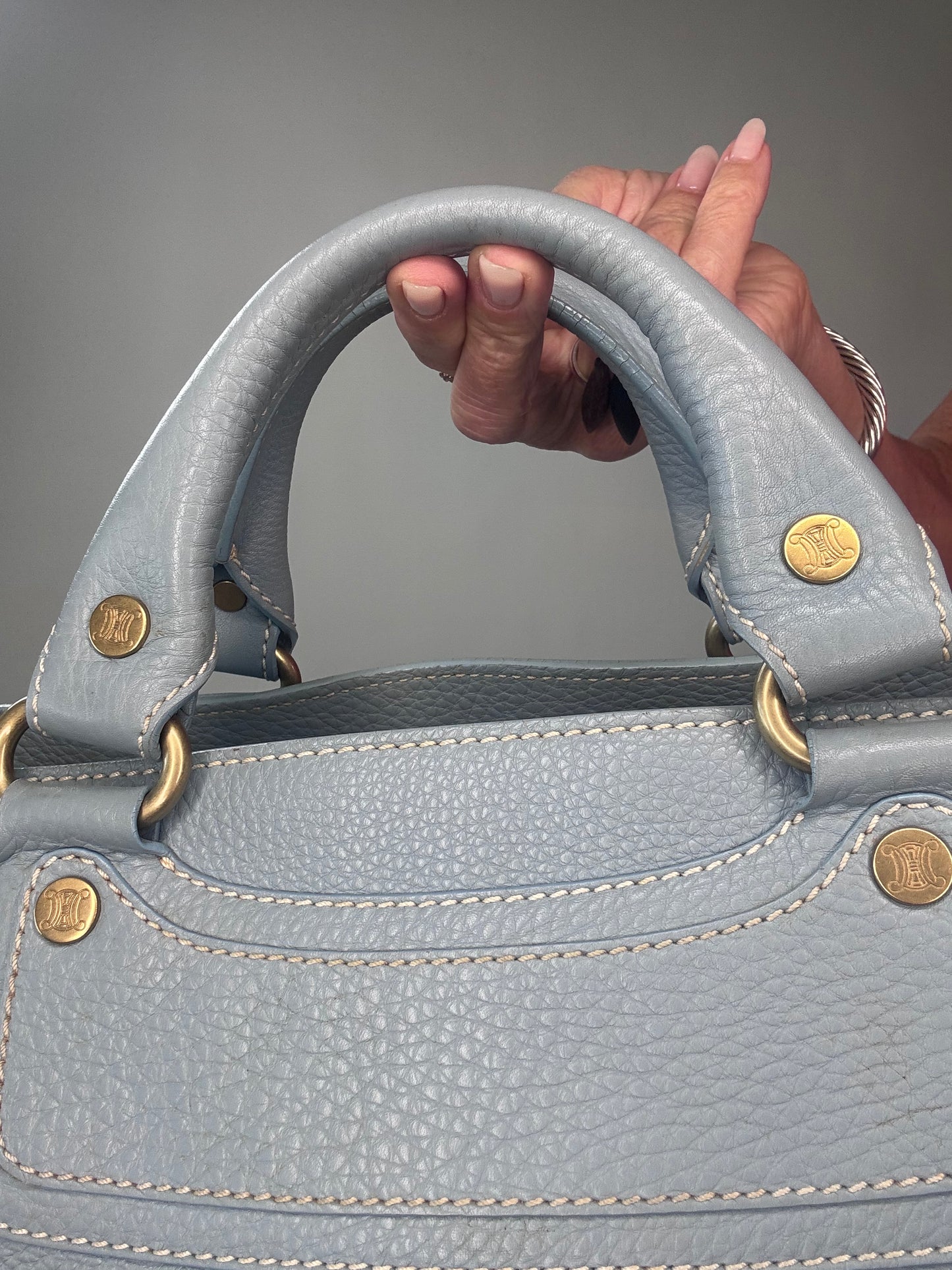 Celine Leather Triomphe Boogie Bag - Light Blue