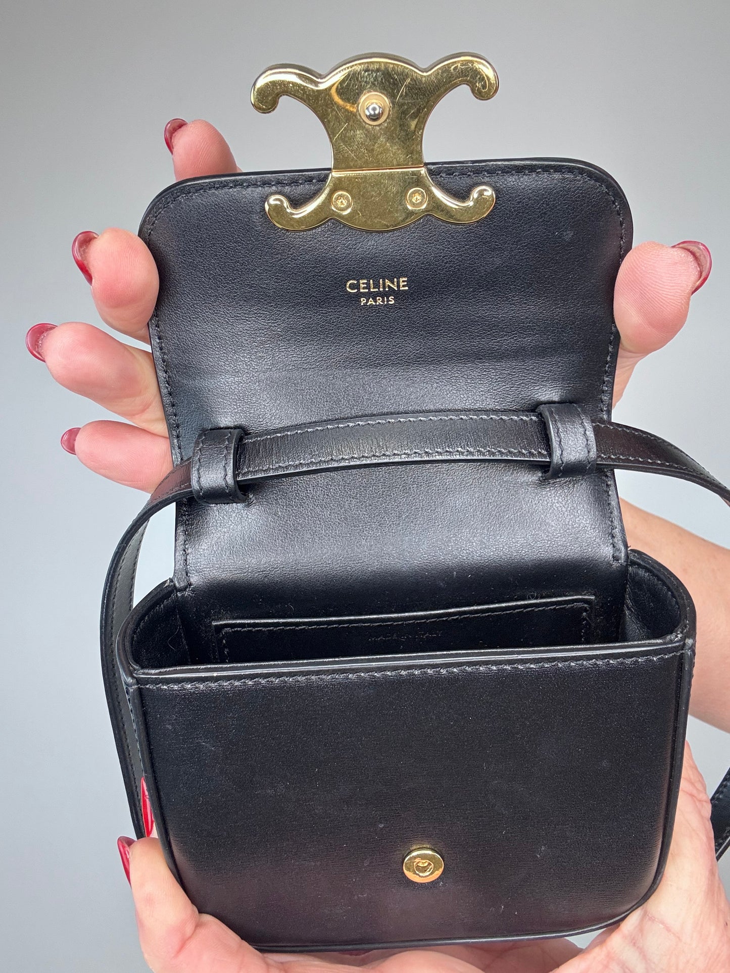 Celine Shiny Calfskin Mini Claude - Black