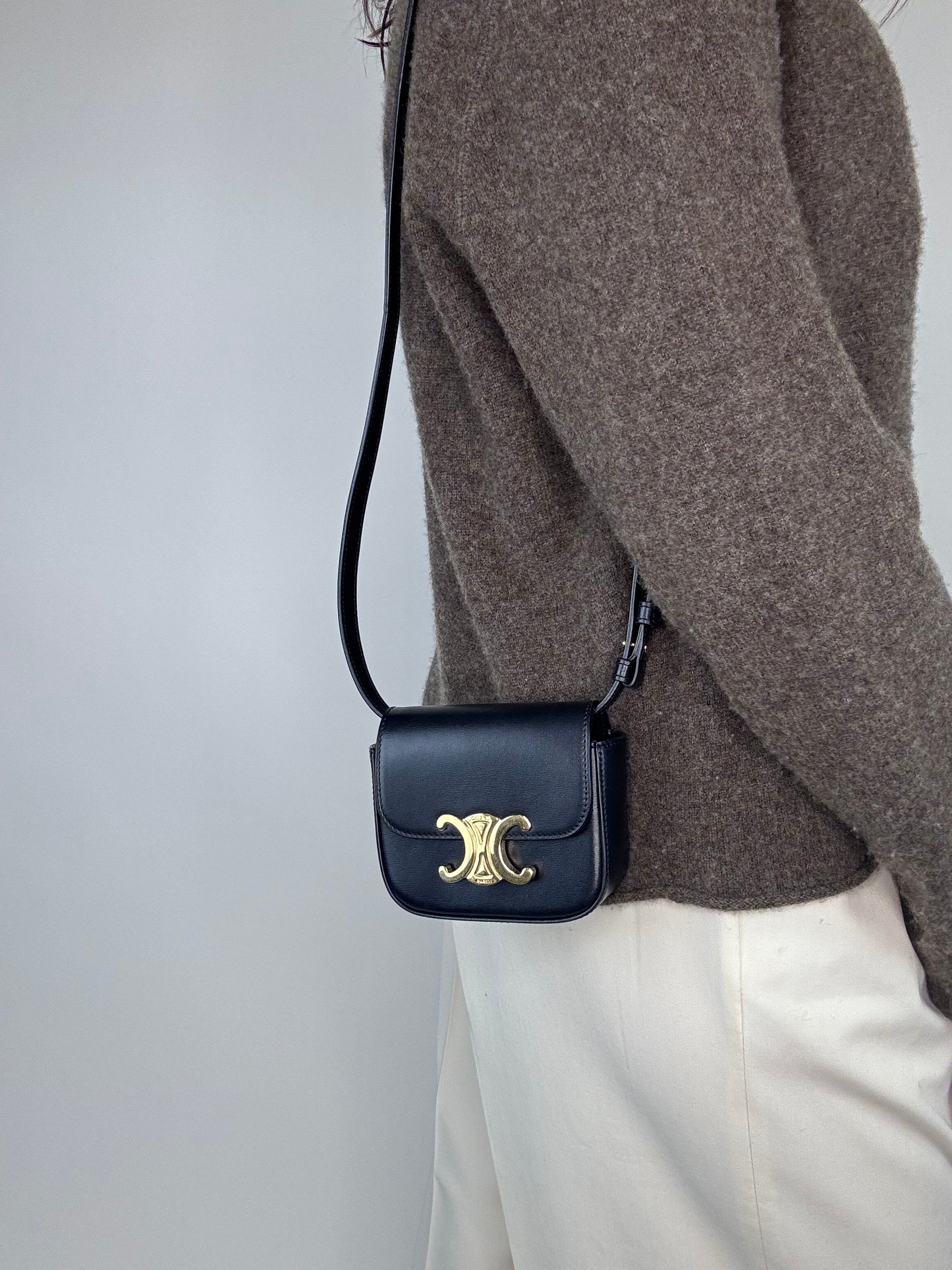 Celine Shiny Calfskin Mini Claude - Black