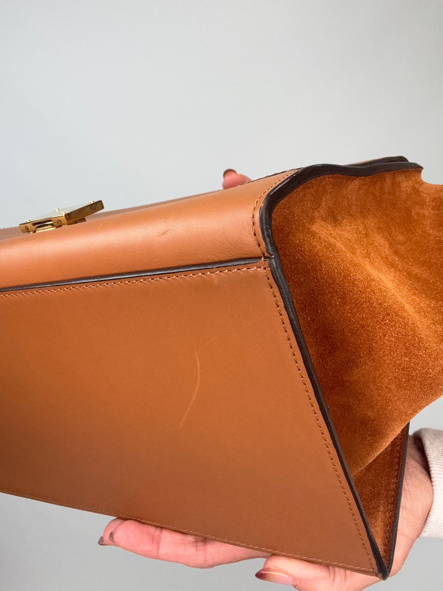 Celine Trapeze Leather Medium Bag - Carmel Brown