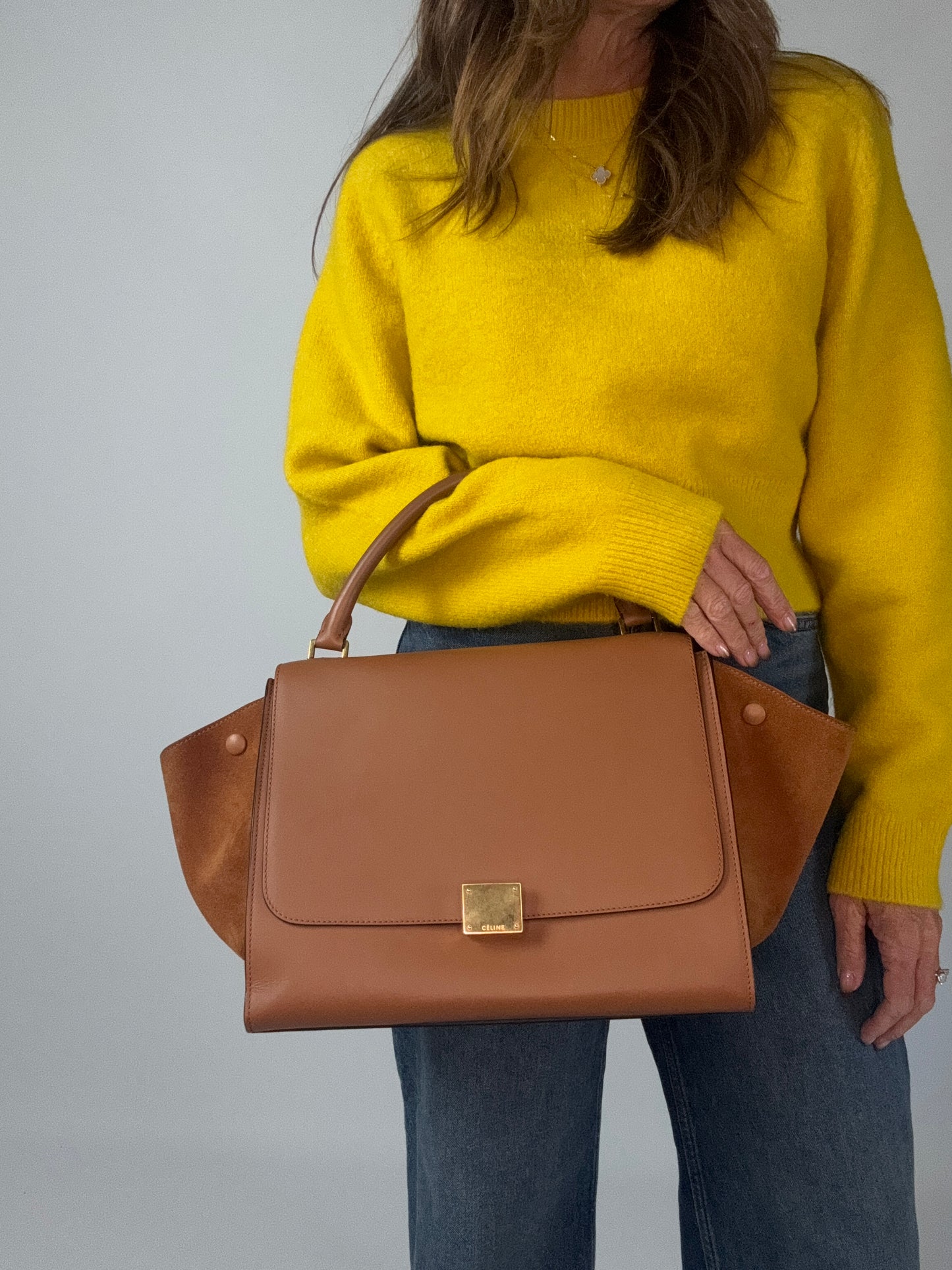 Celine Trapeze Leather Medium Bag - Carmel Brown