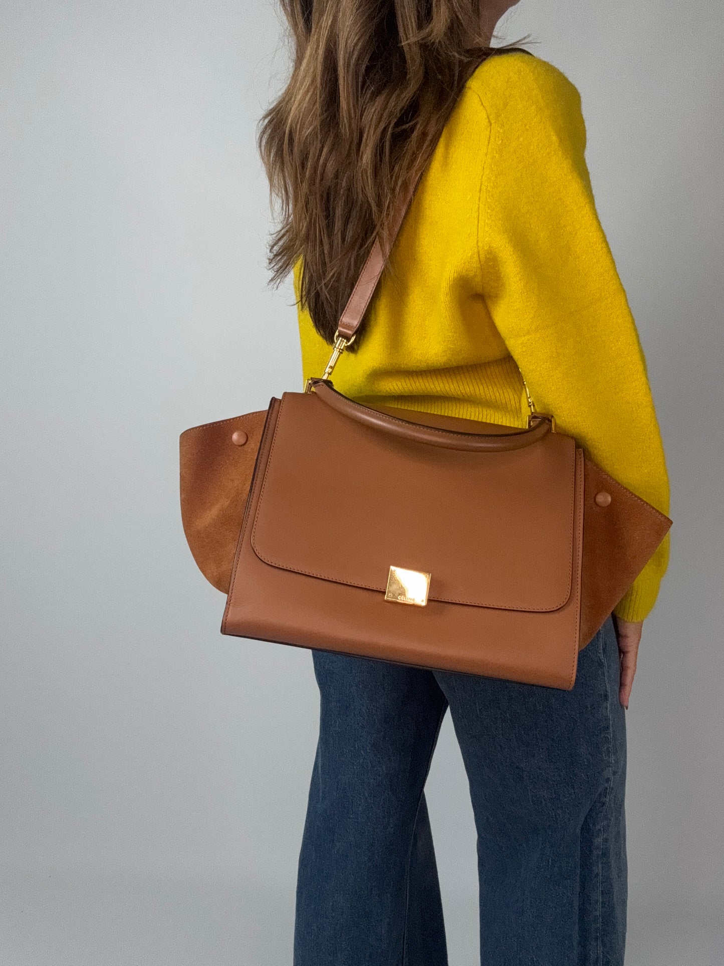 Celine Trapeze Leather Medium Bag - Carmel Brown