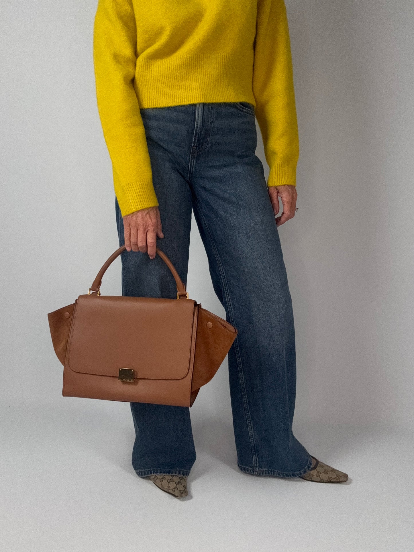 Celine Trapeze Leather Medium Bag - Carmel Brown