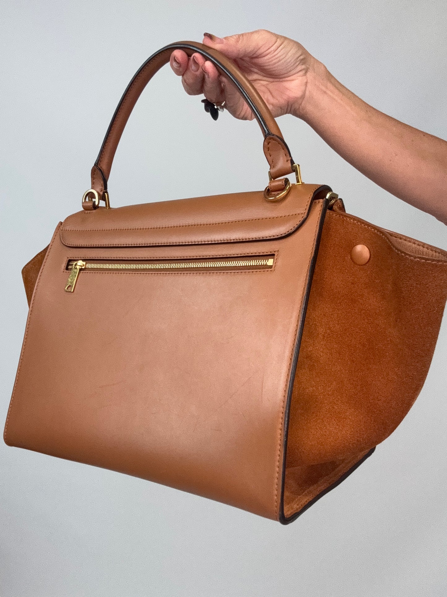 Celine Trapeze Leather Medium Bag - Carmel Brown