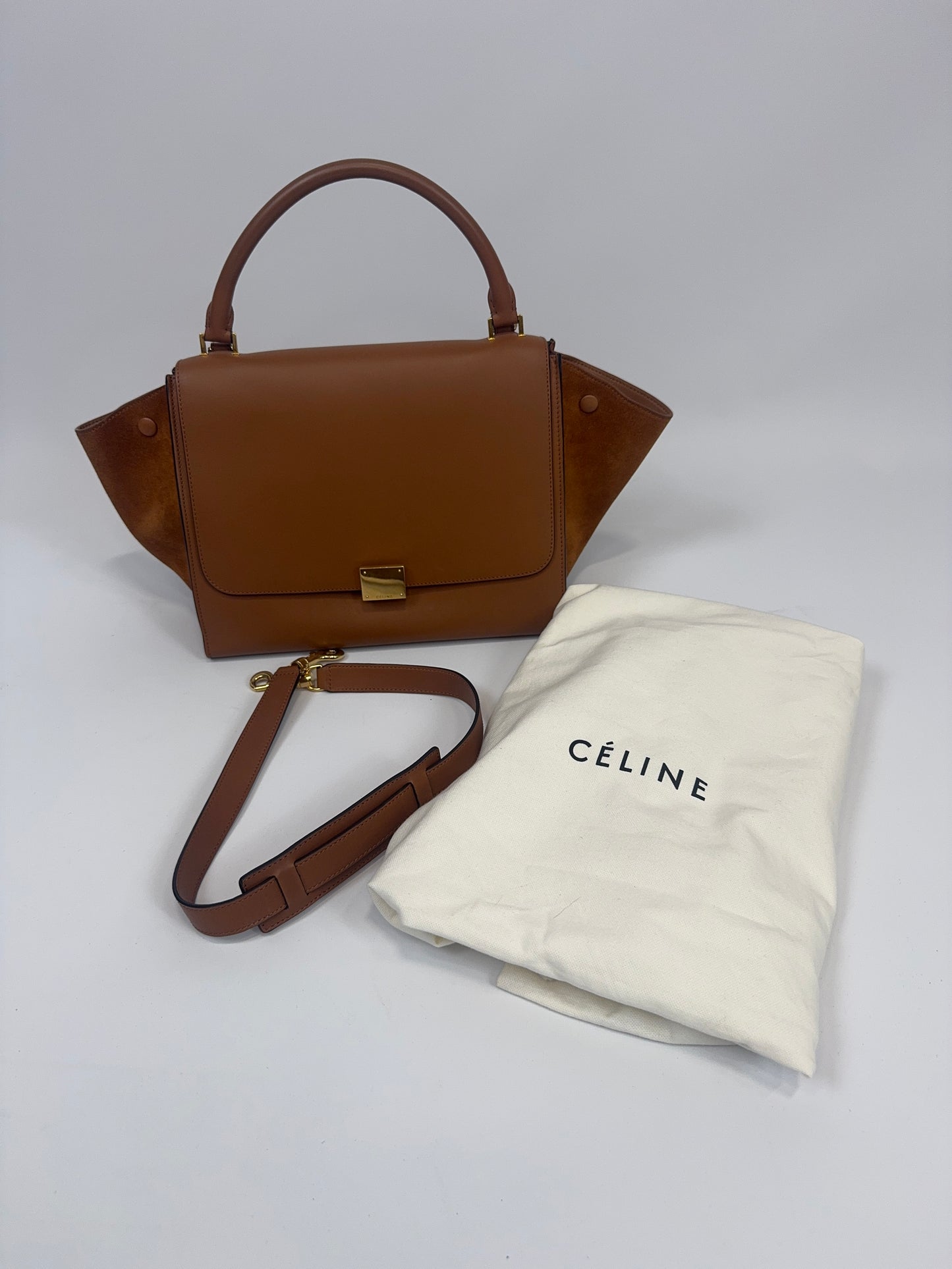 Celine Trapeze Leather Medium Bag - Carmel Brown