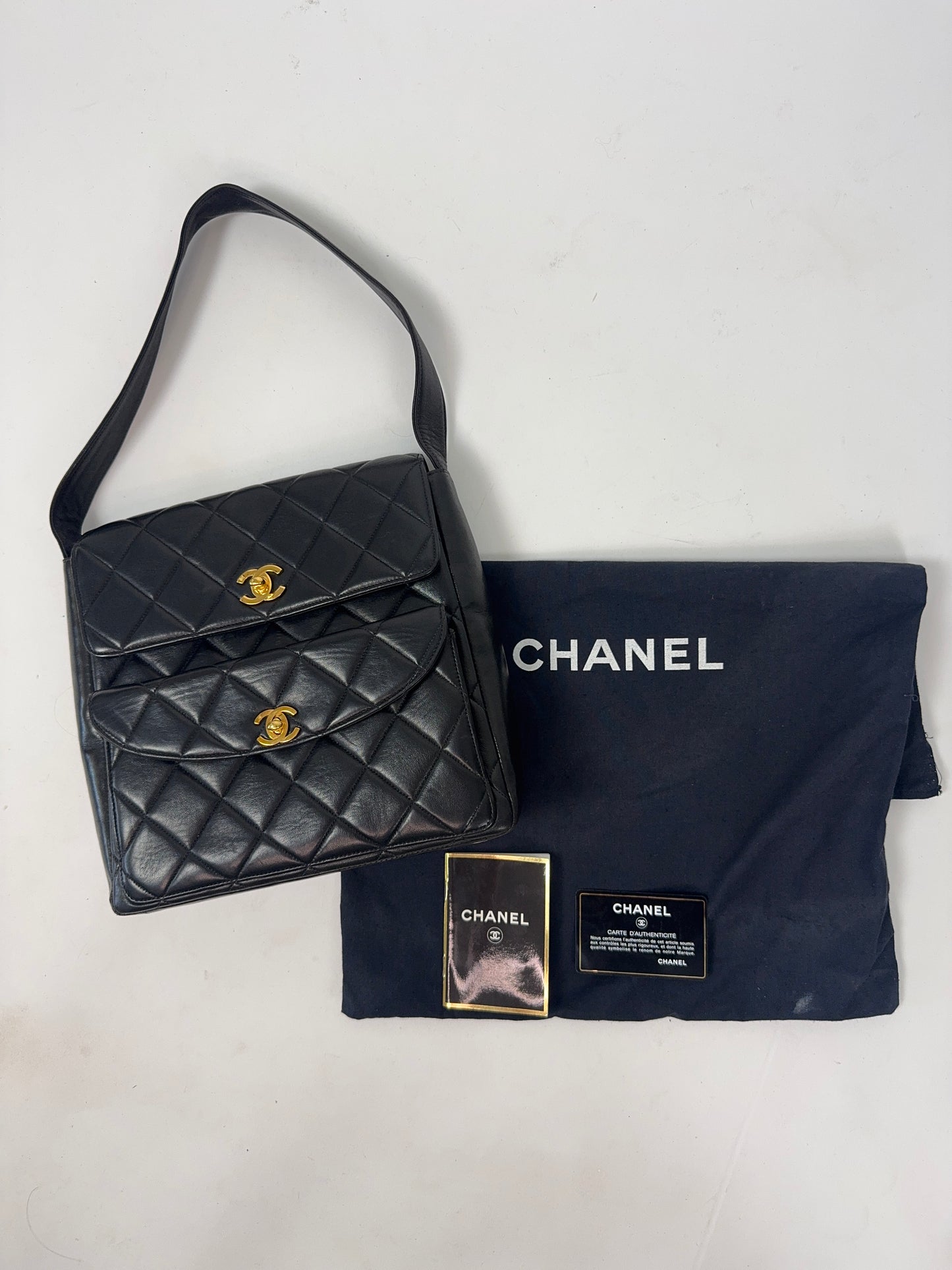 Chanel Vintage Double Turn Lock Pocket Shoulder Bag-Ultra Rare