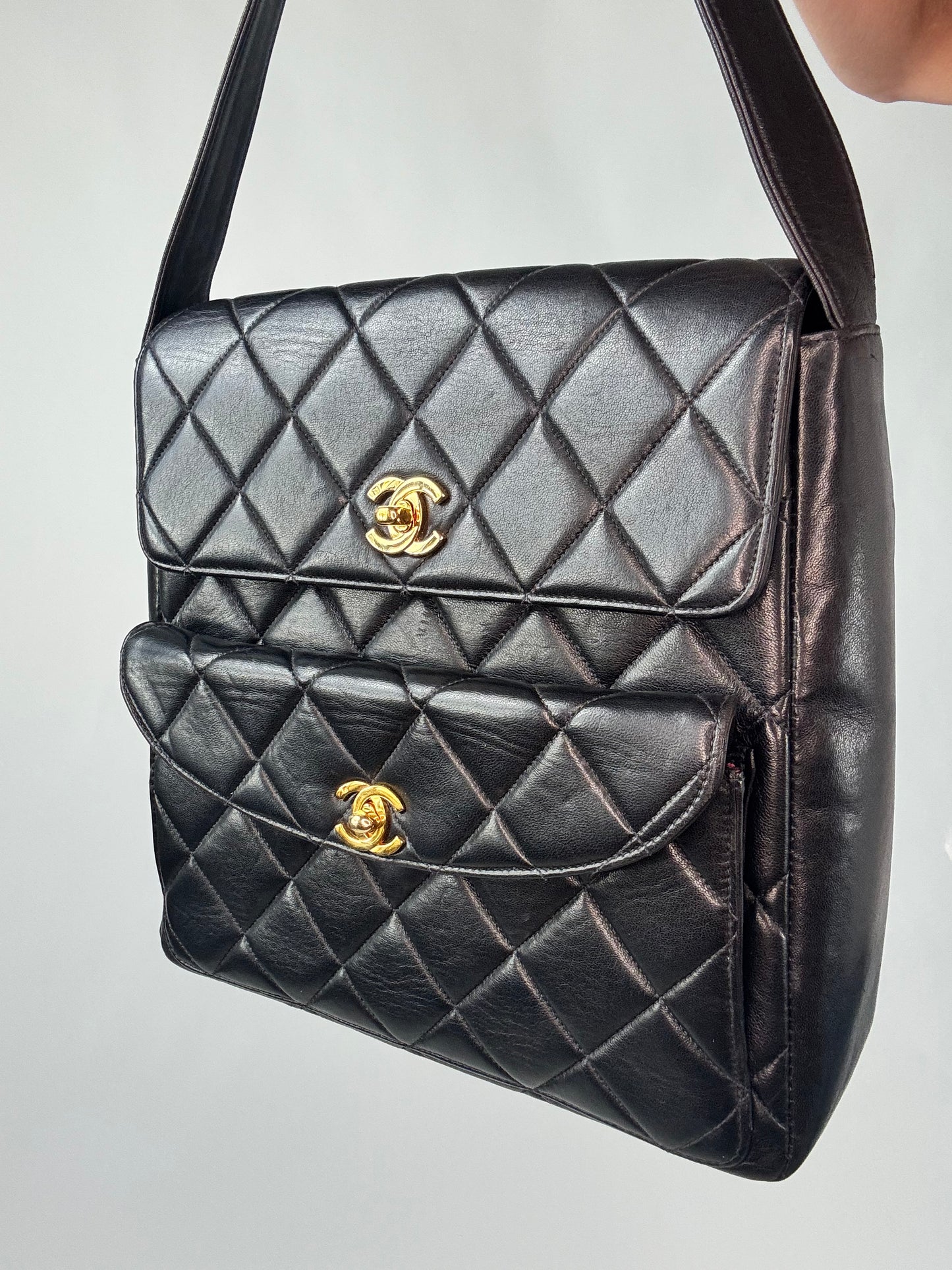 Chanel Vintage Double Turn Lock Pocket Shoulder Bag-Ultra Rare