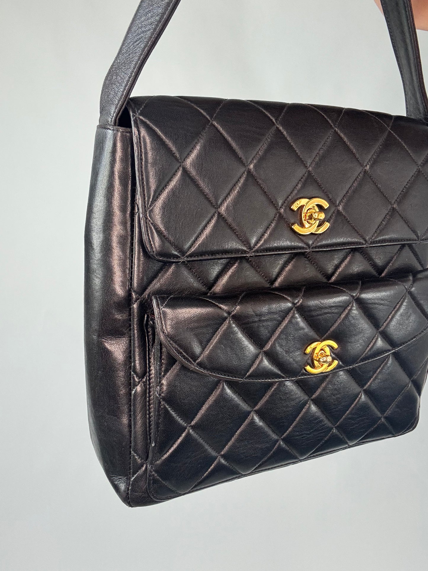 Chanel Vintage Double Turn Lock Pocket Shoulder Bag-Ultra Rare