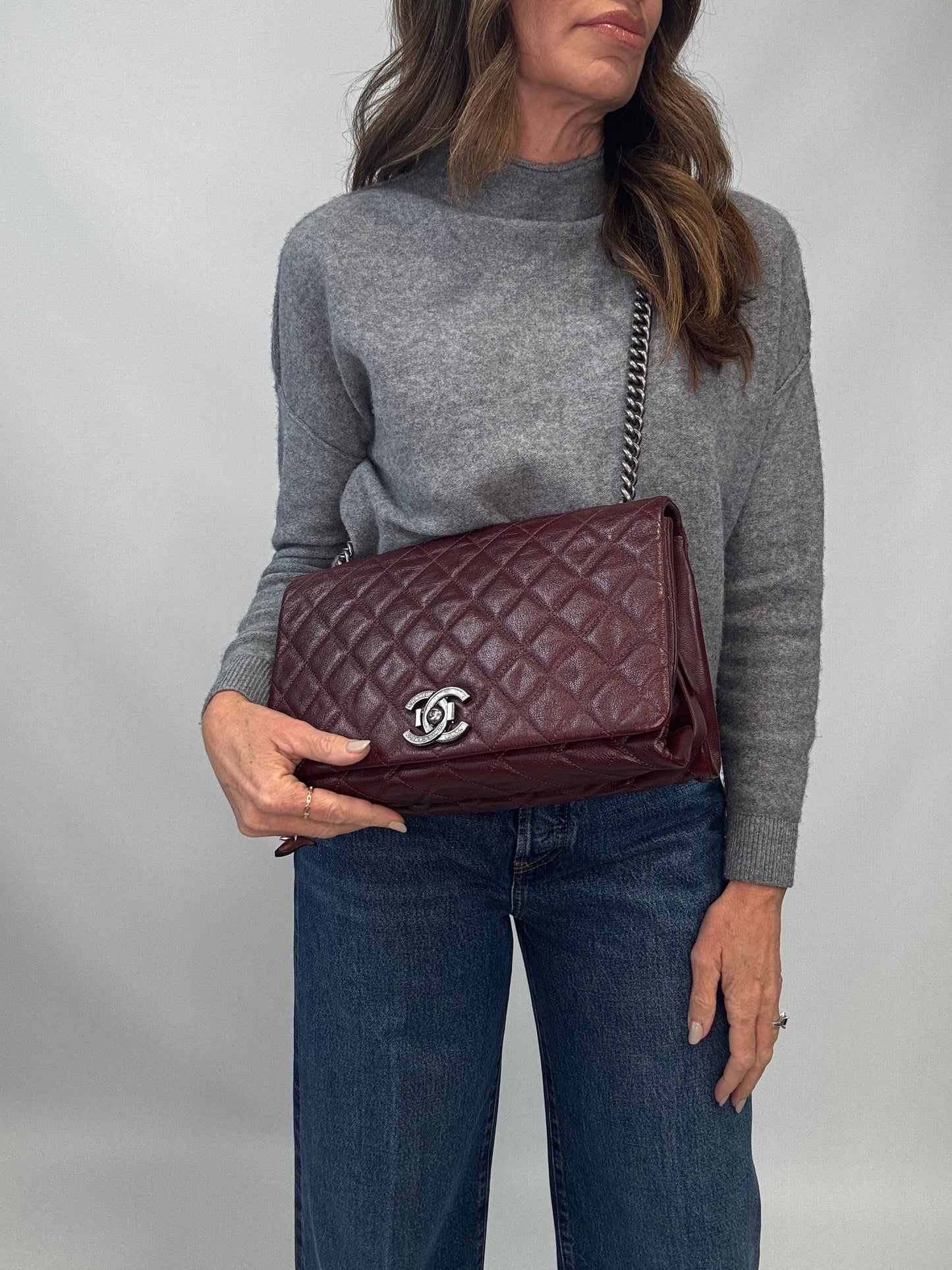 Chanel Goatskin City Rock Flap Bag - Burgundy