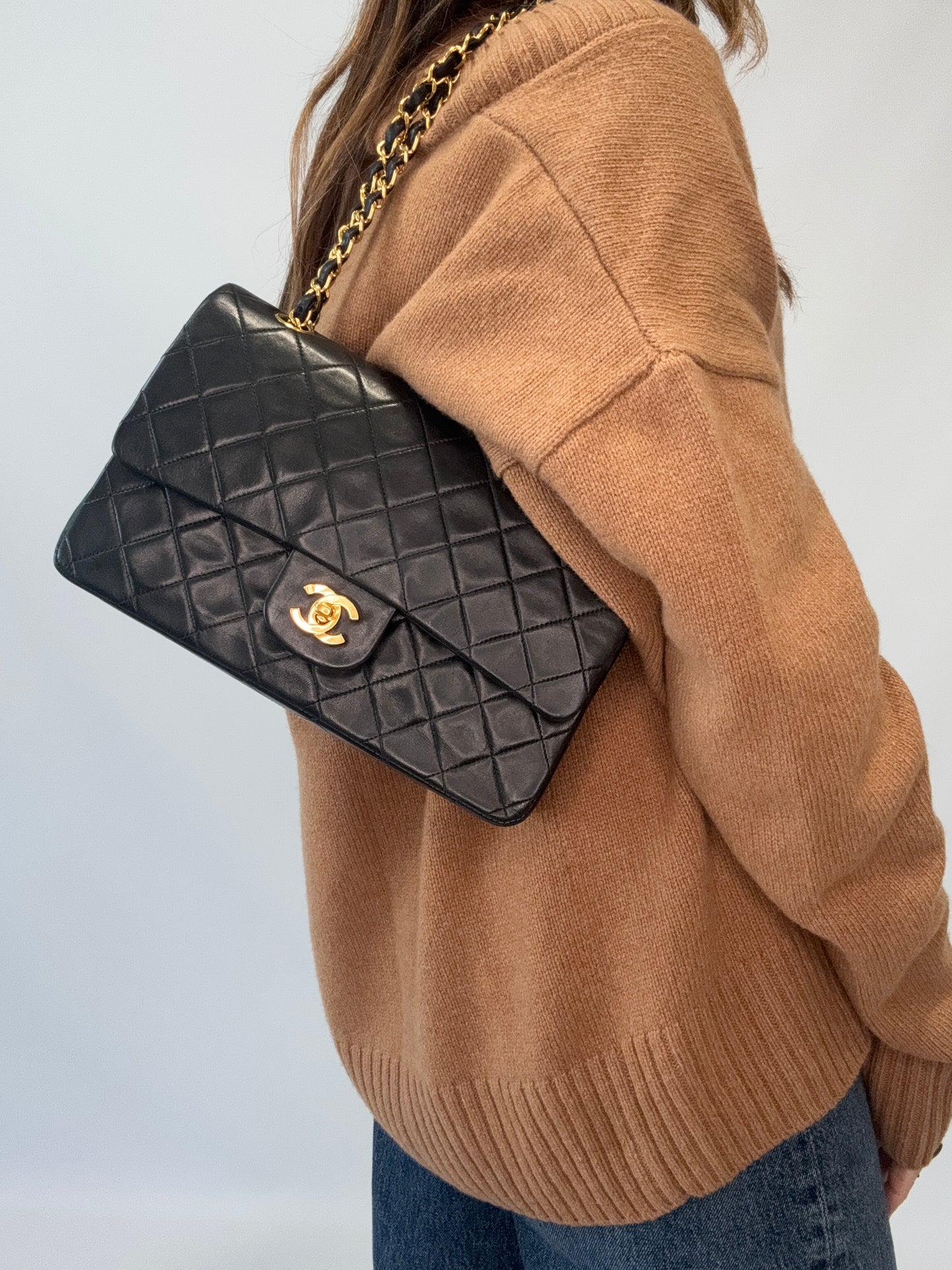 Chanel Lambskin Quilted Medium Double Flap - Black