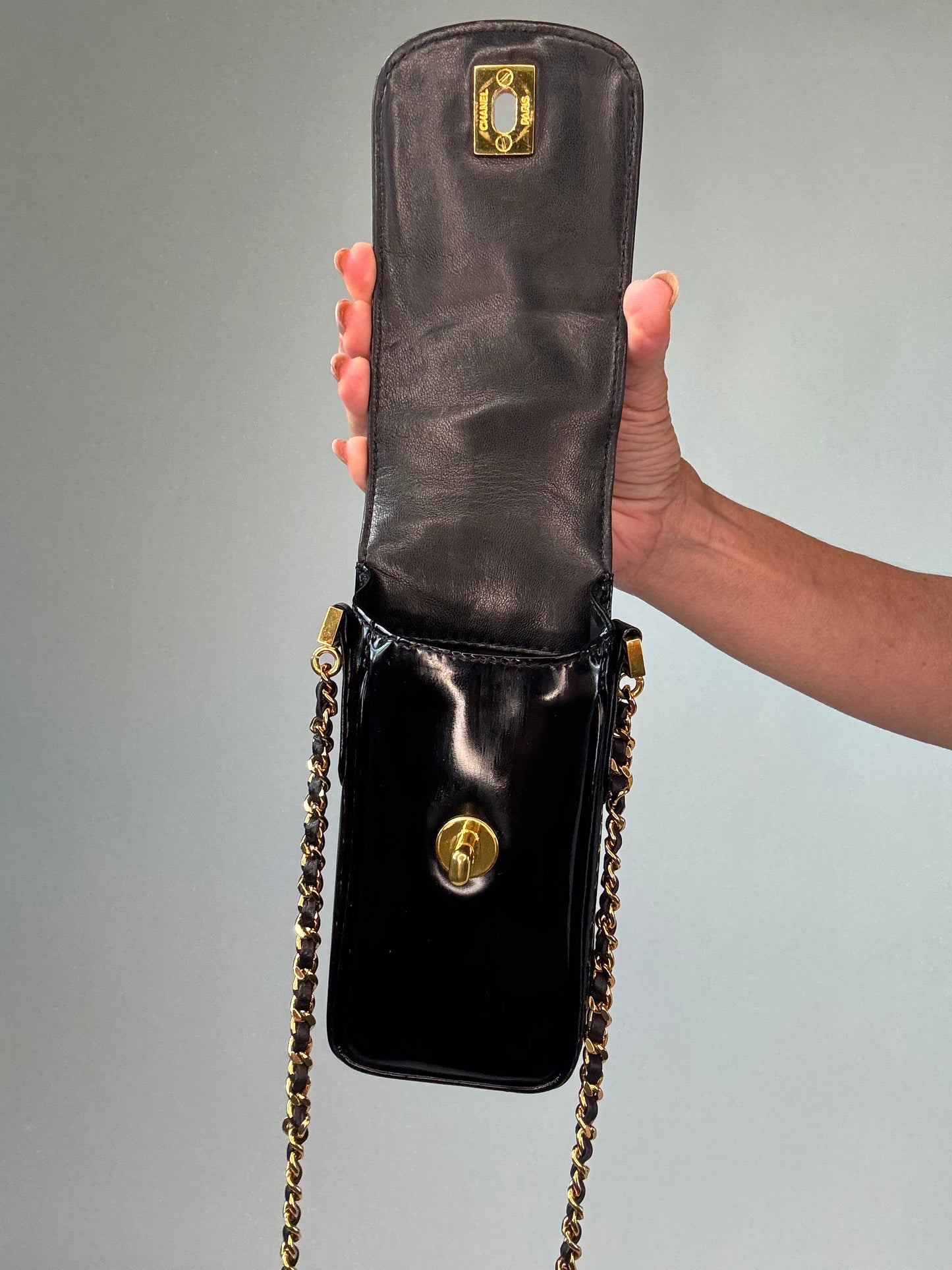 Chanel Patent Leather Crossbody Phone Holder