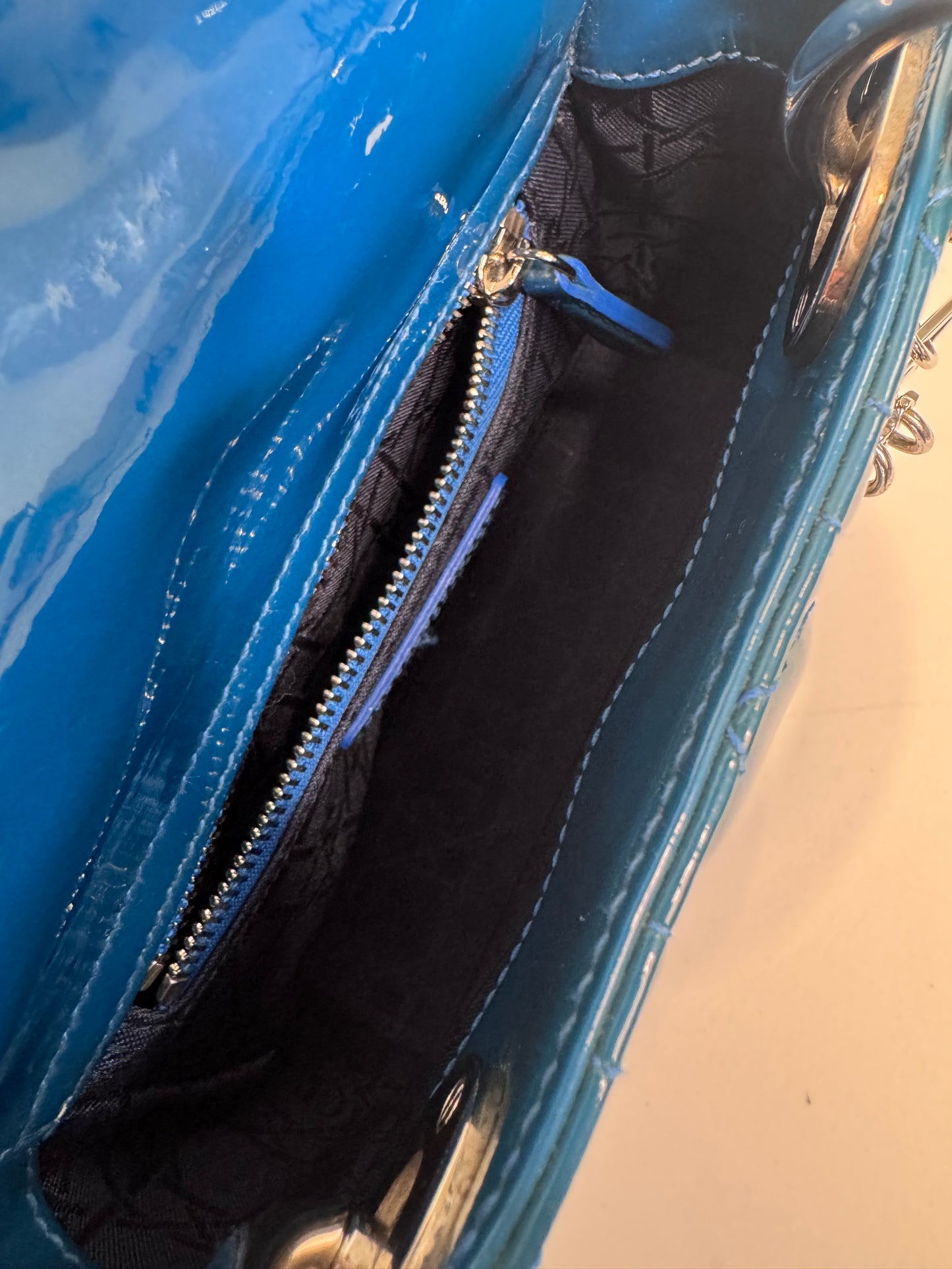 Christian Dior Mini Lady Cannage Patent Leather - Blue