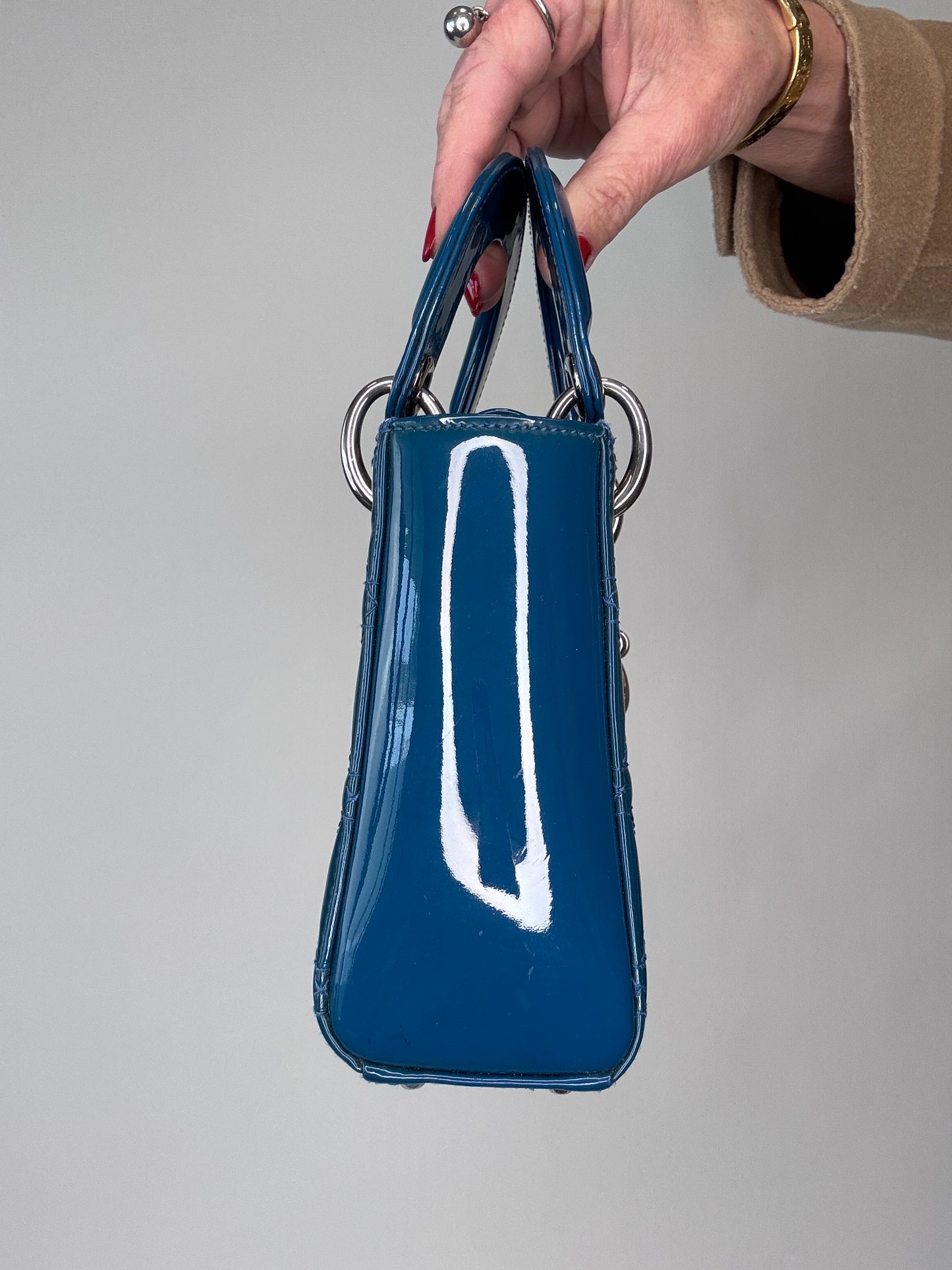 Christian Dior Mini Lady Cannage Patent Leather - Blue