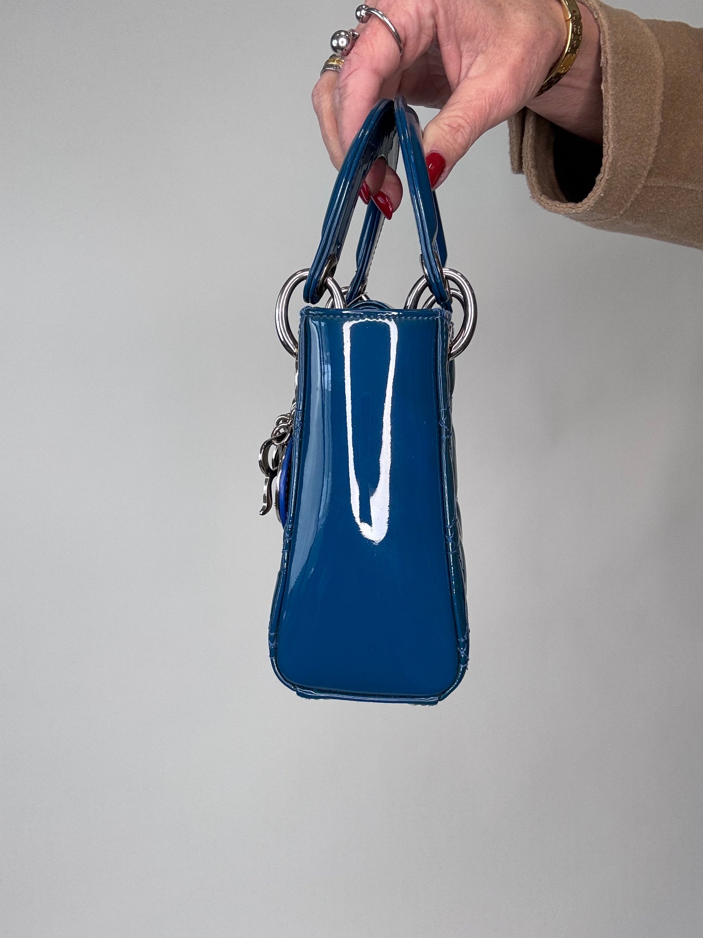 Christian Dior Mini Lady Cannage Patent Leather - Blue