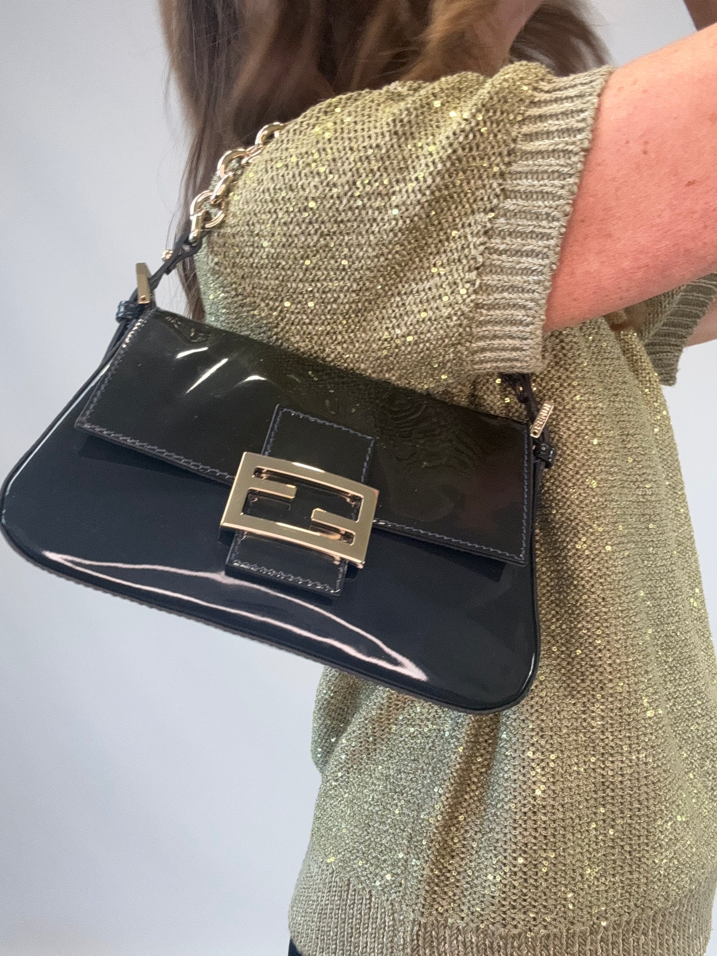 Fendi Mamma Baguette Patent Leather - Teal