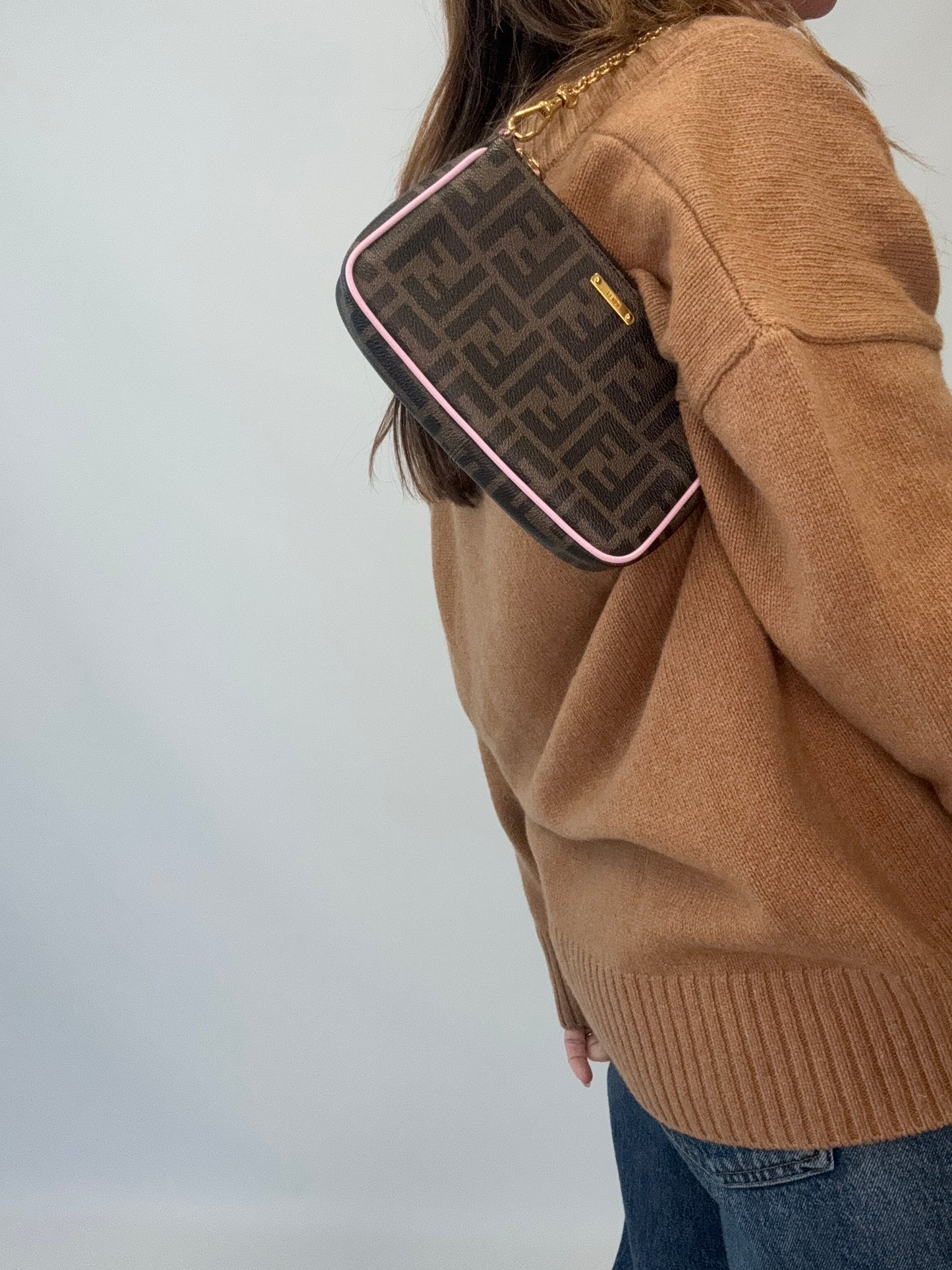 Fendi Zucca Baguette Pochette Chain Bag