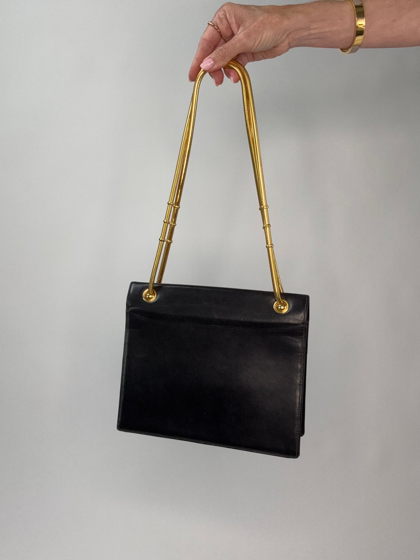 Chanel Vintage Coco Mark Flap Lambskin With Snake Chain Bag