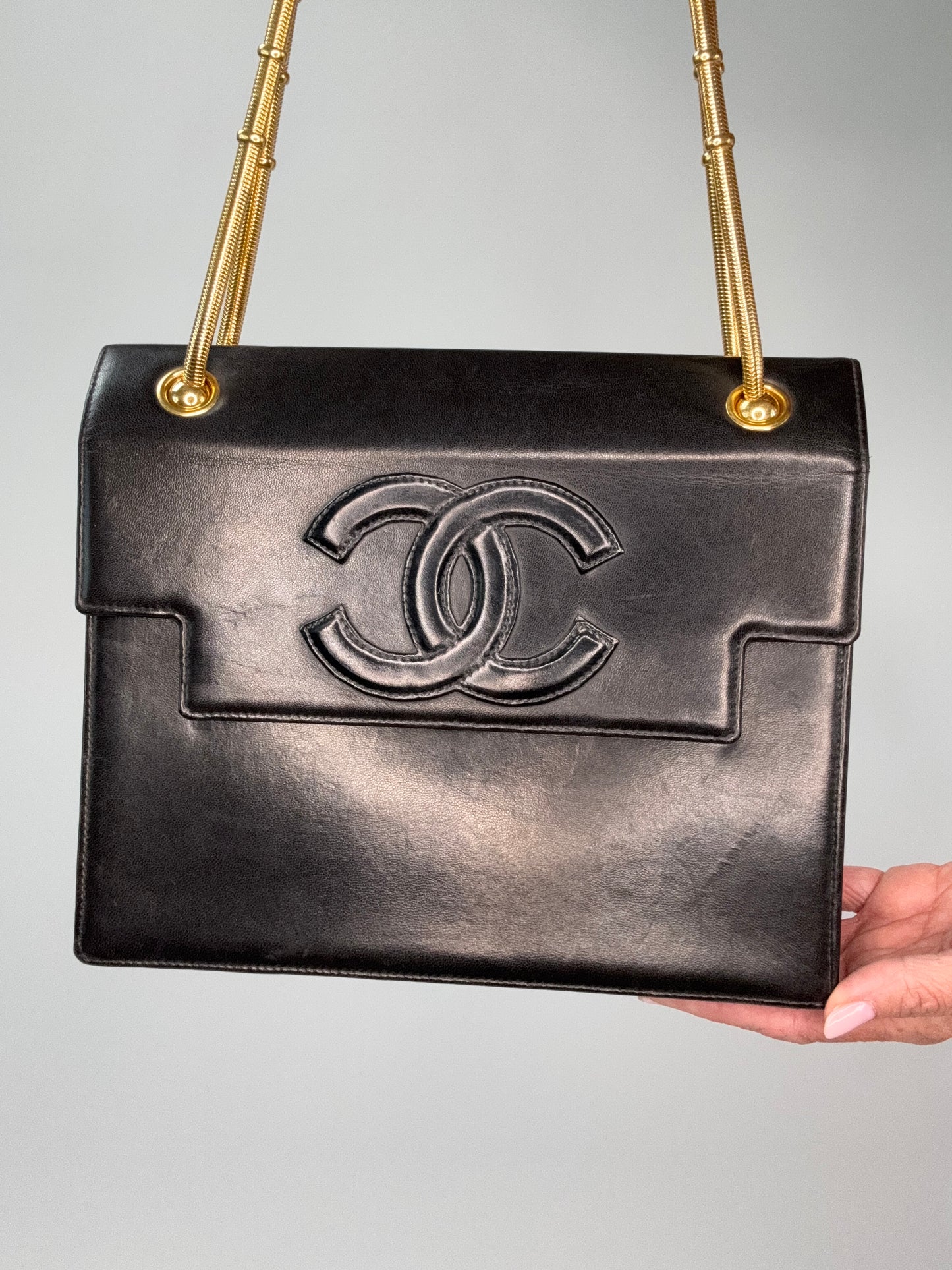 Chanel Vintage Coco Mark Flap Lambskin With Snake Chain Bag