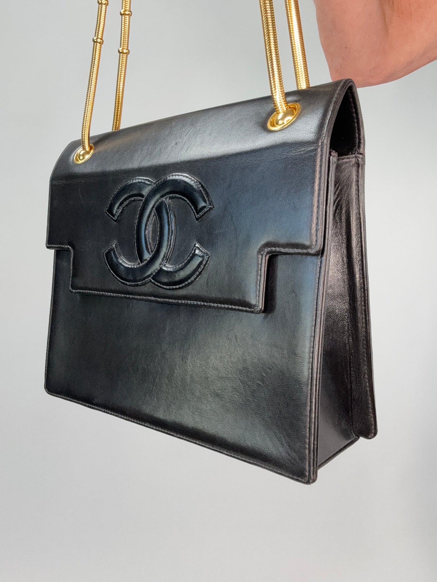 Chanel Vintage Coco Mark Flap Lambskin With Snake Chain Bag