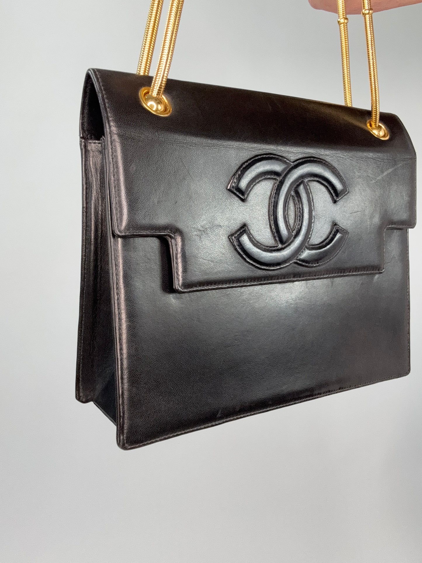 Chanel Vintage Coco Mark Flap Lambskin With Snake Chain Bag