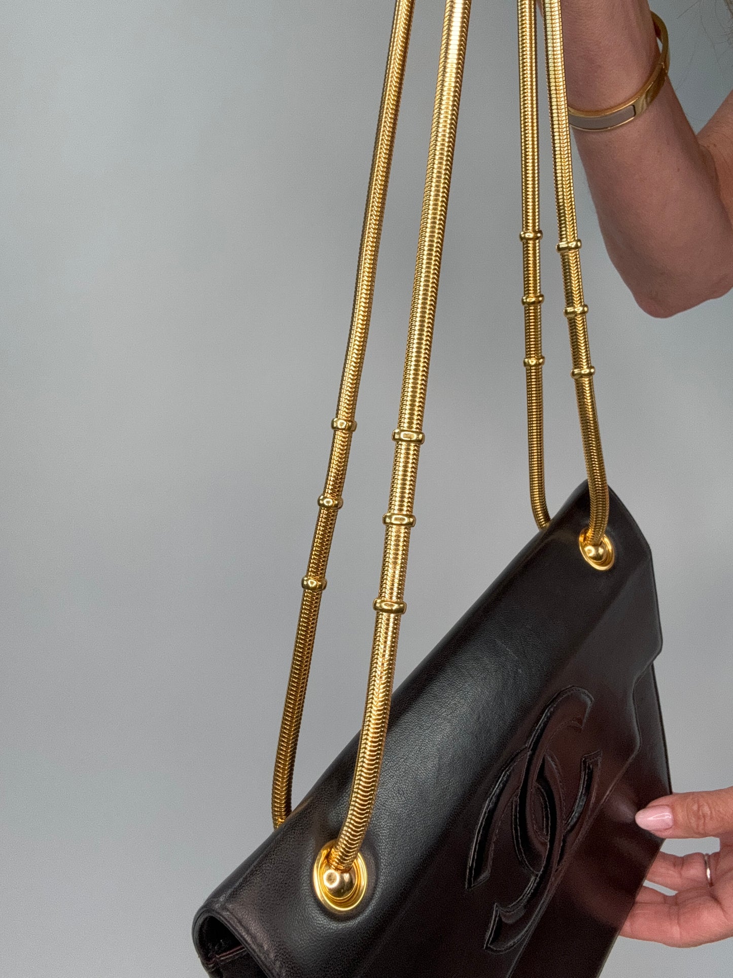 Chanel Vintage Coco Mark Flap Lambskin With Snake Chain Bag