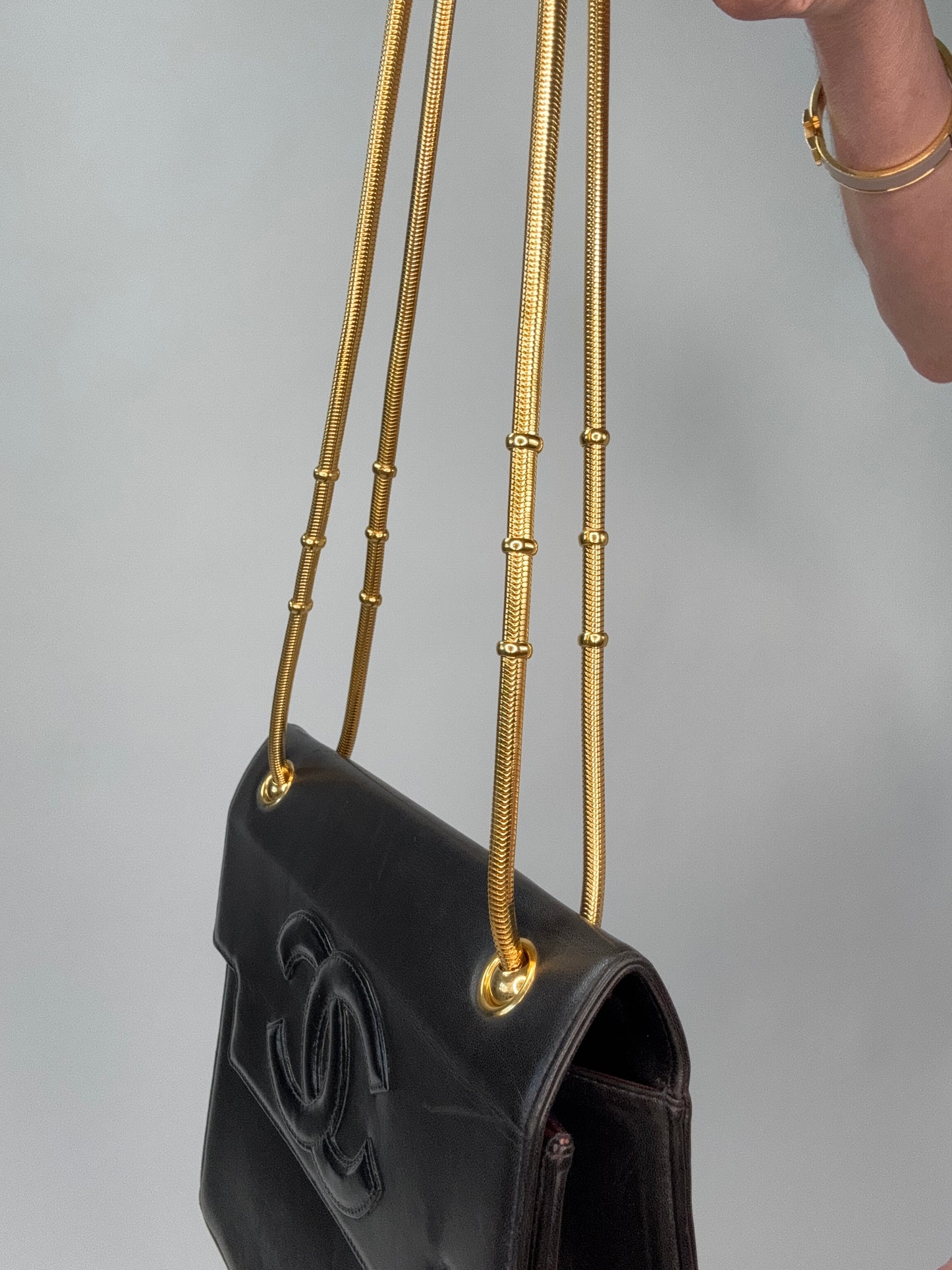 Chanel Vintage Coco Mark Flap Lambskin With Snake Chain Bag