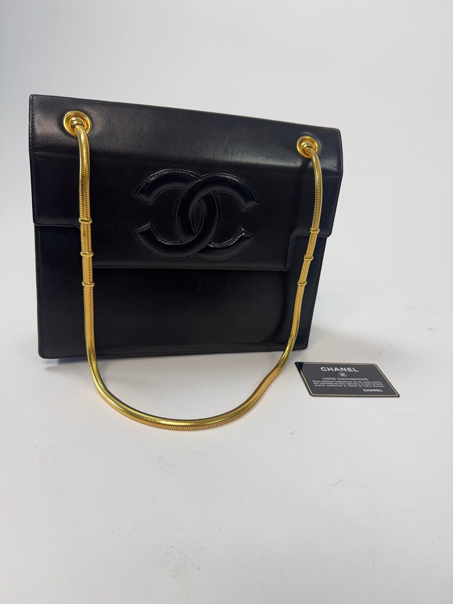 Chanel Vintage Coco Mark Flap Lambskin With Snake Chain Bag