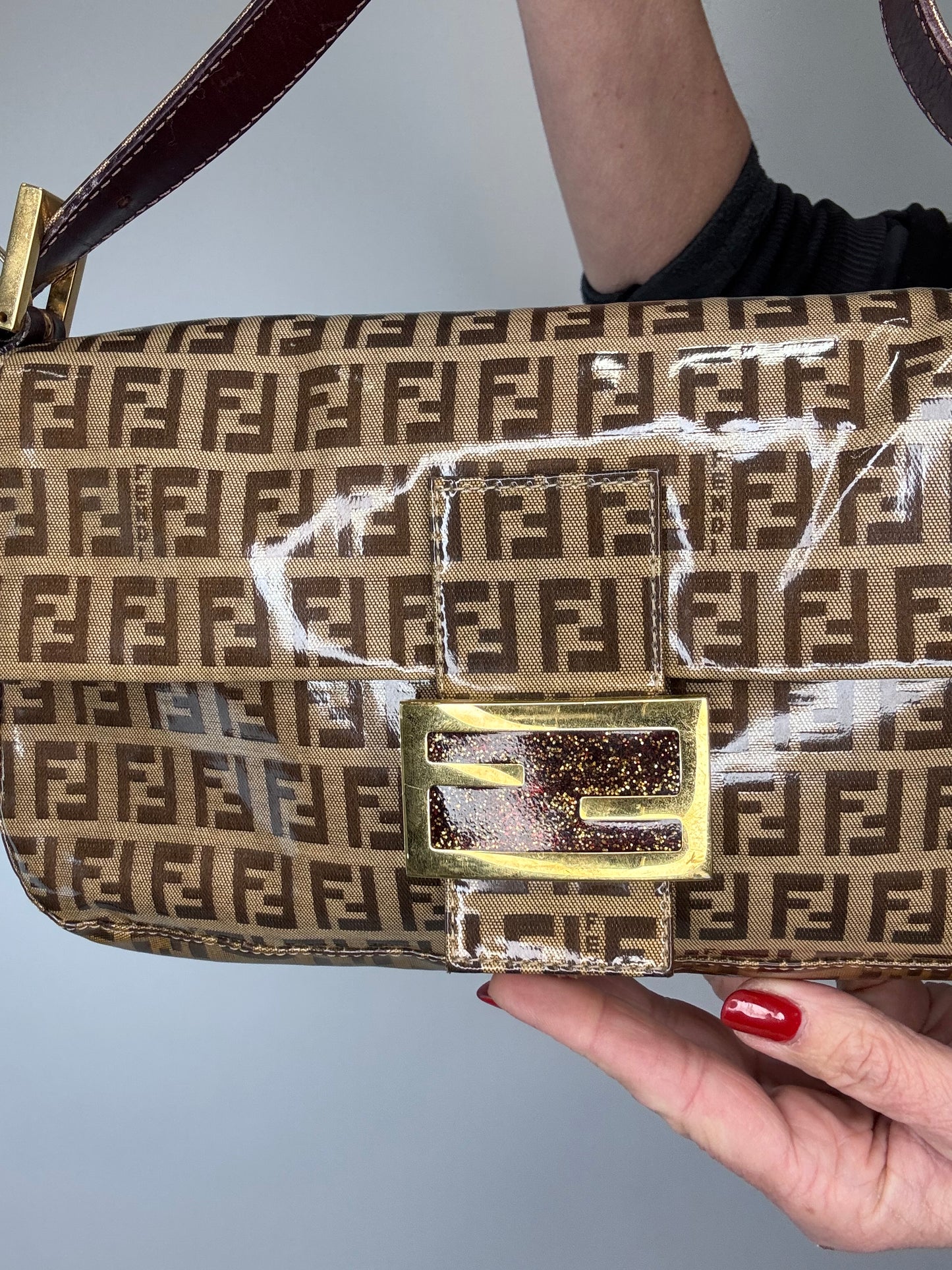 Fendi Mamma Zucchino Patent Leather Glitter Bag