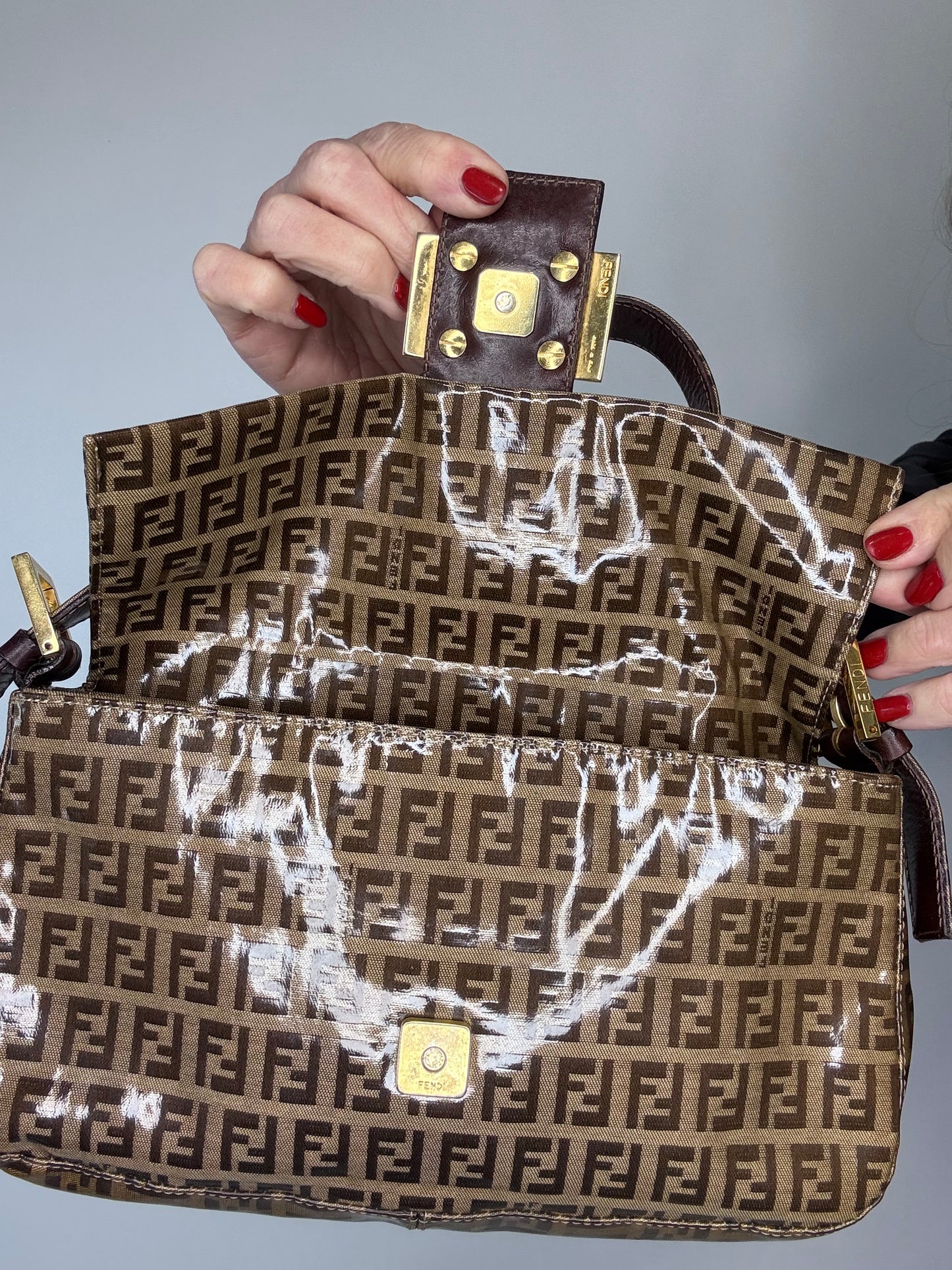 Fendi Mamma Zucchino Patent Leather Glitter Bag