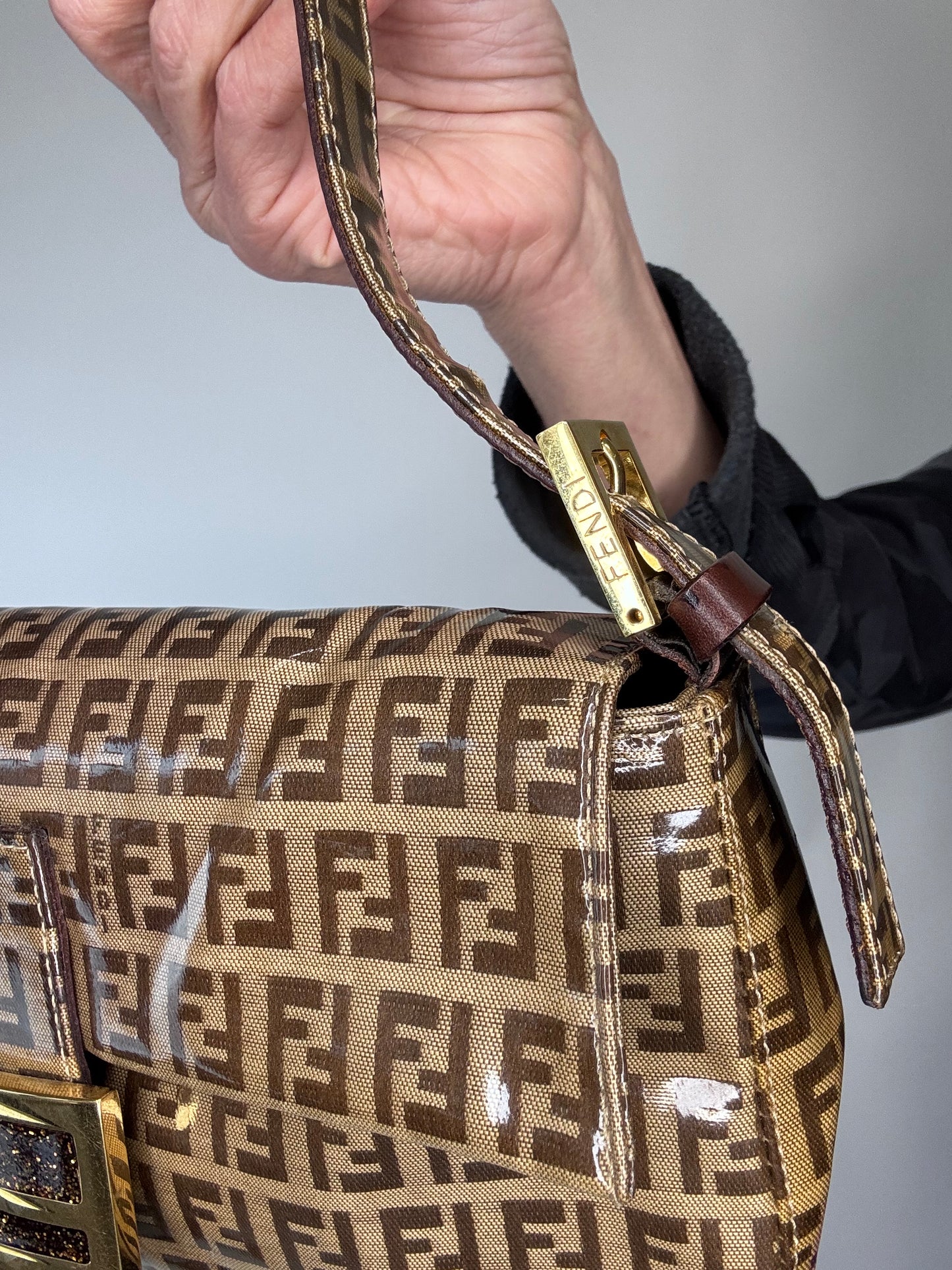 Fendi Mamma Zucchino Patent Leather Glitter Bag