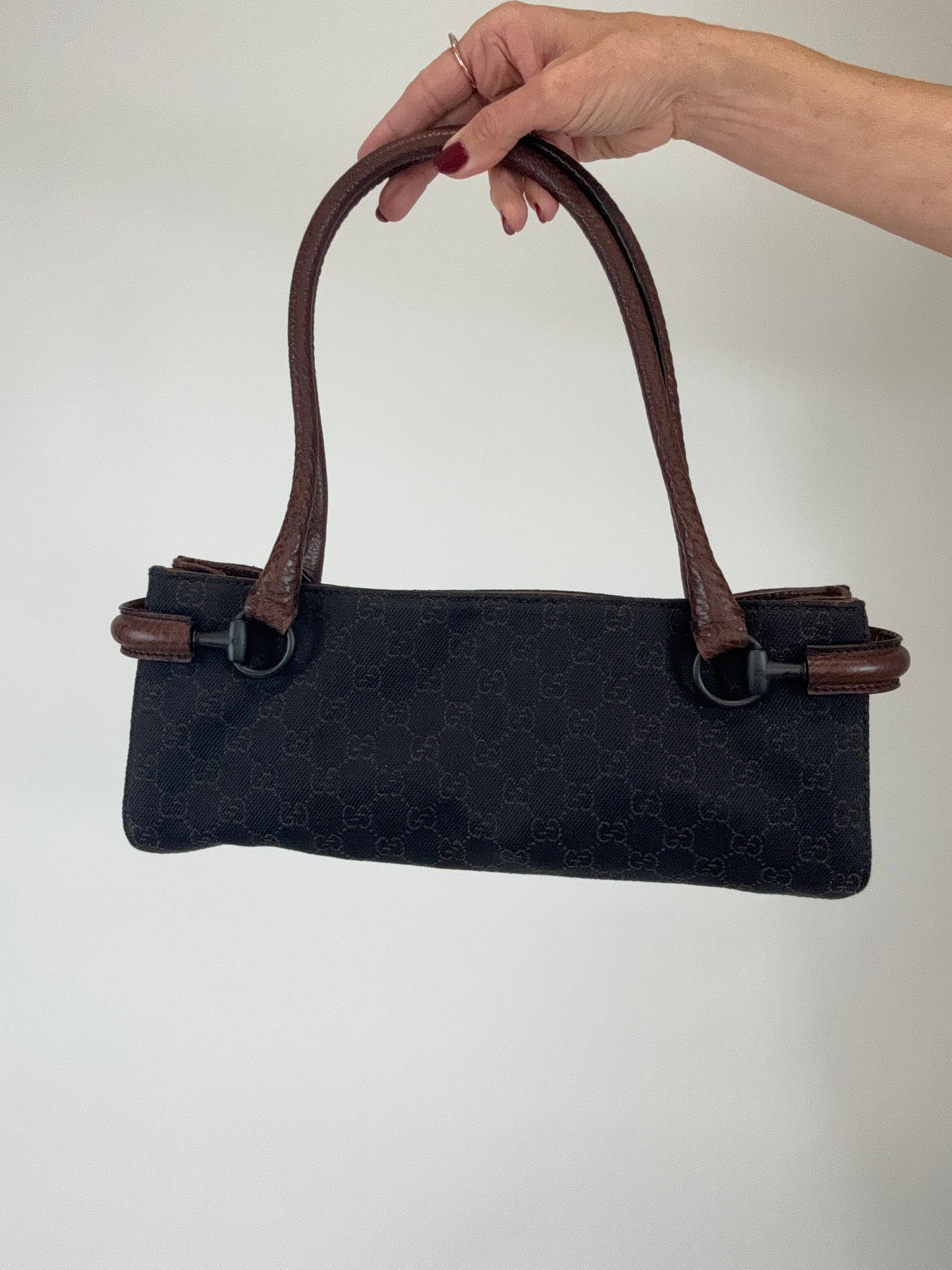 Gucci Vintage Rare East to West Monogram Horse Bit Bag