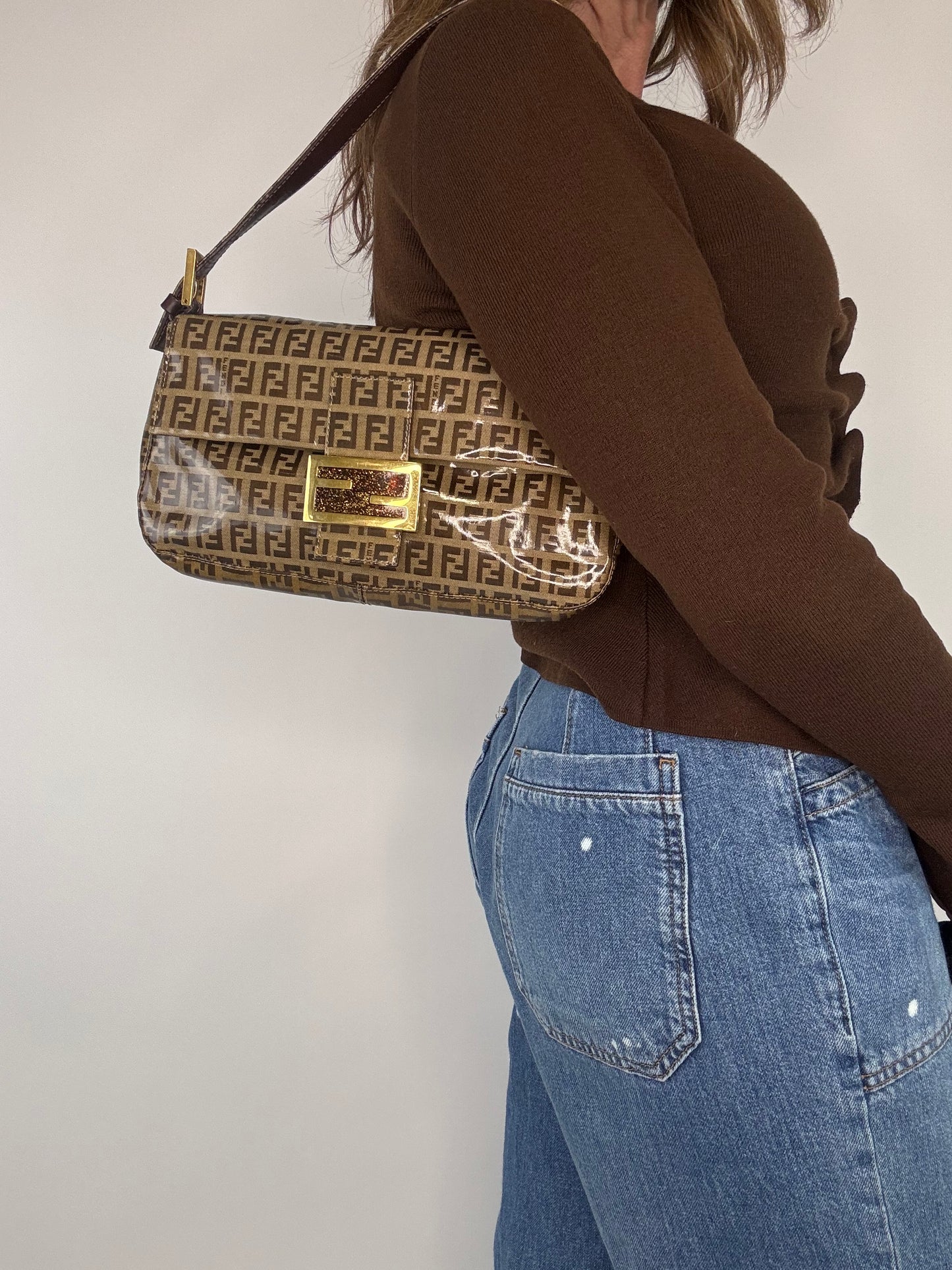 Fendi Mamma Zucchino Patent Leather Glitter Bag