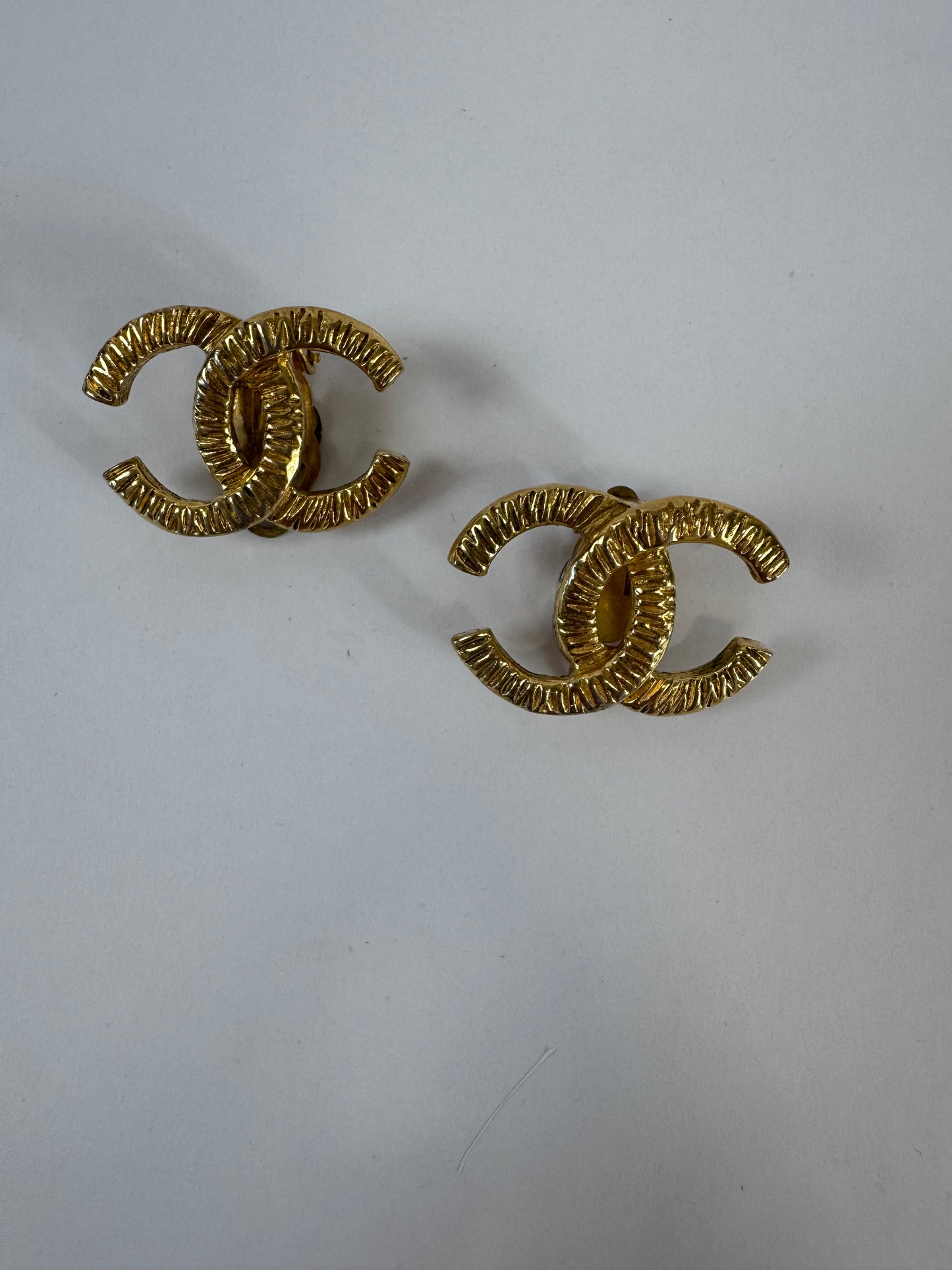 Chanel Vintage Hammered Clip On Earrings