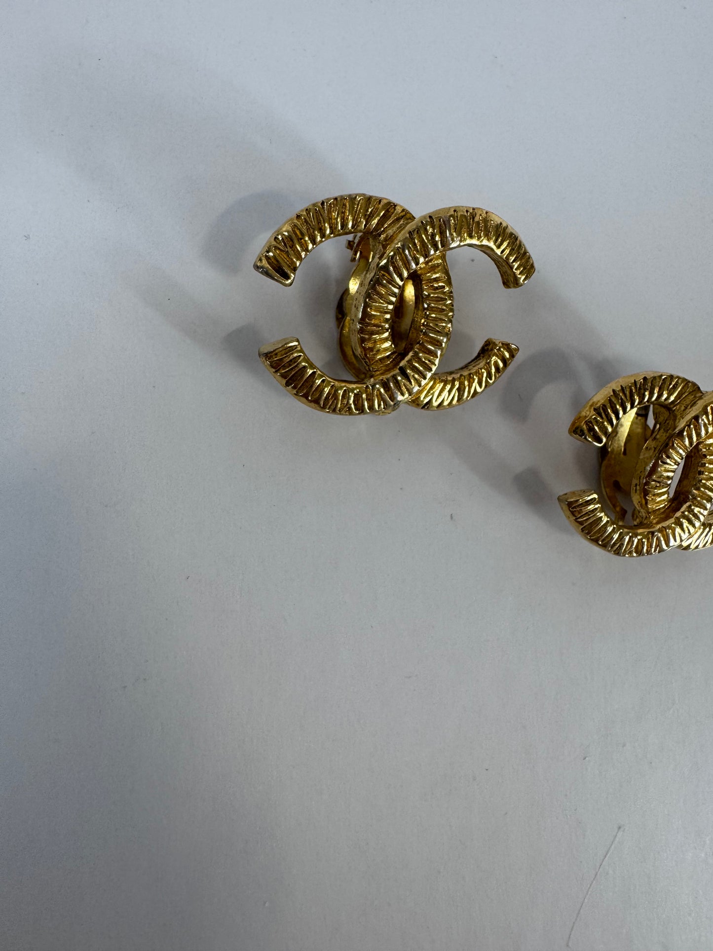 Chanel Vintage Hammered Clip On Earrings