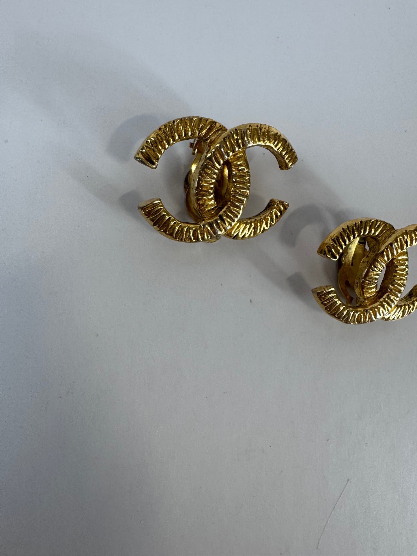 Chanel Vintage Hammered Clip On Earrings