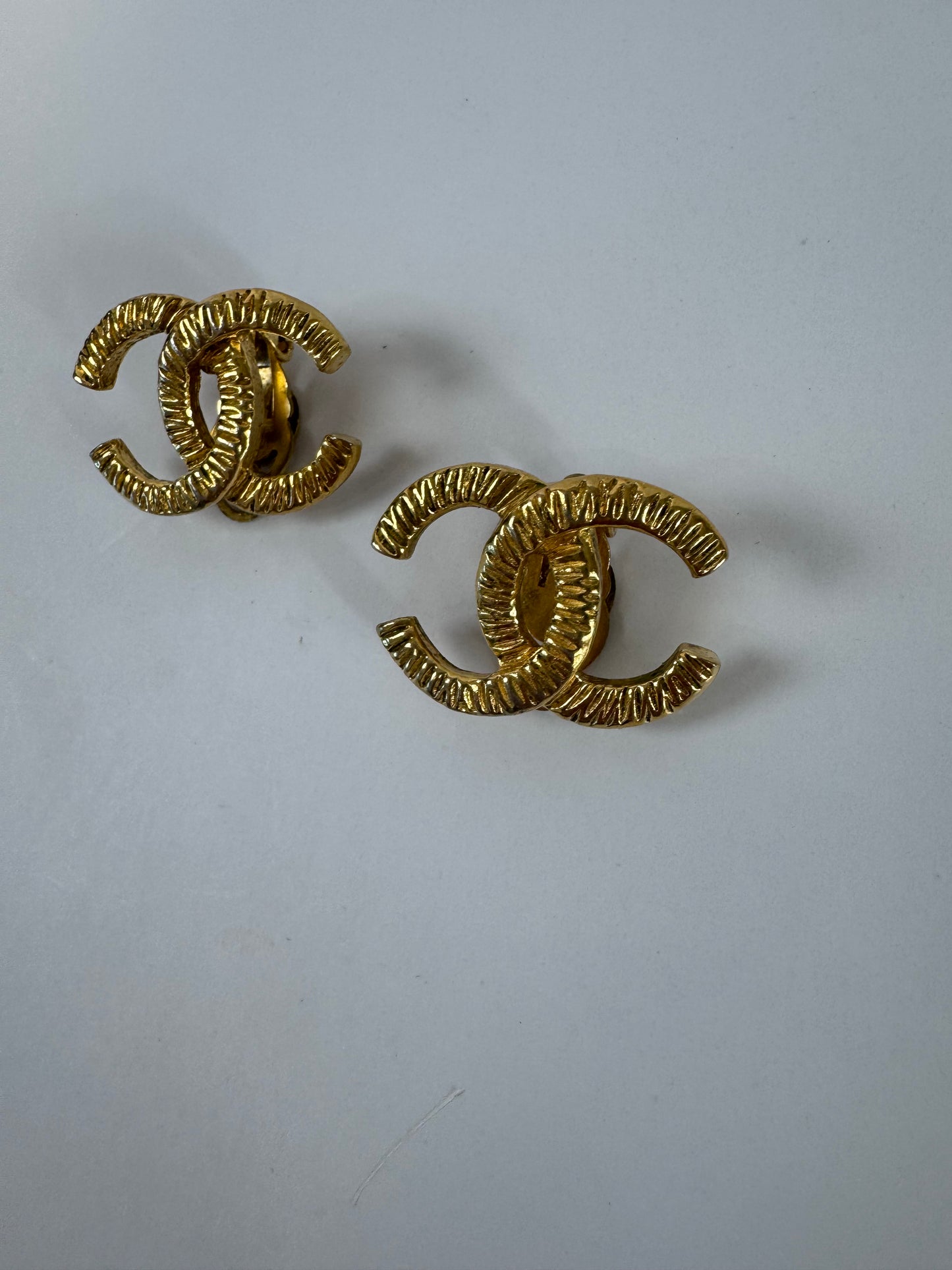 Chanel Vintage Hammered Clip On Earrings