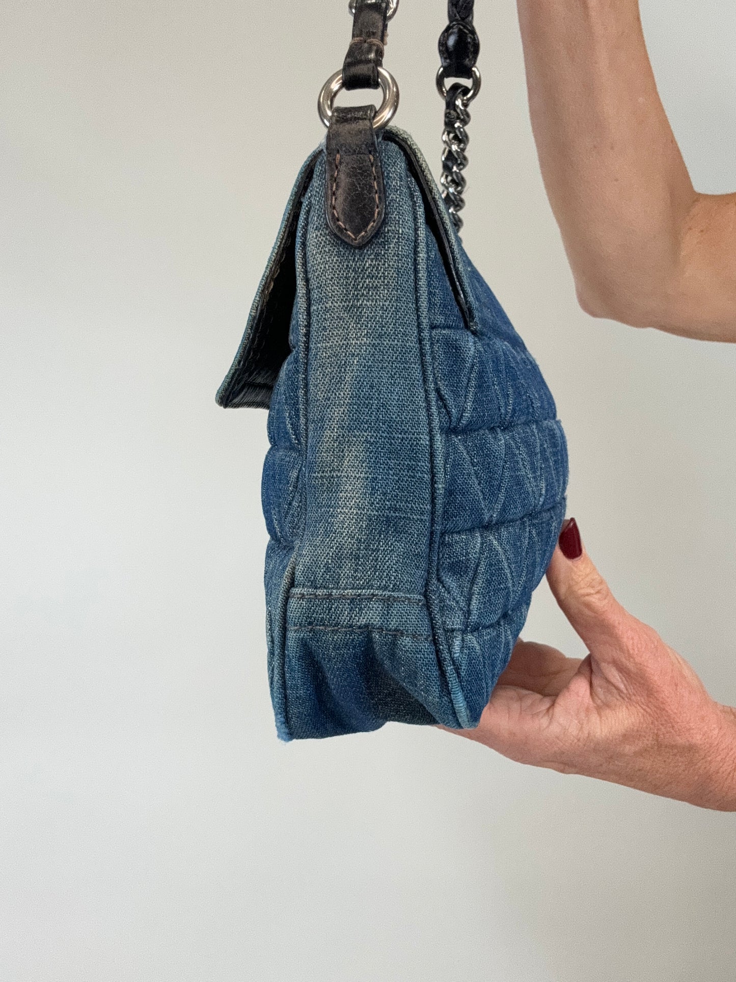 Miu Miu Matelasse Rare Denim Crystal Turn lock Shoulder Bag