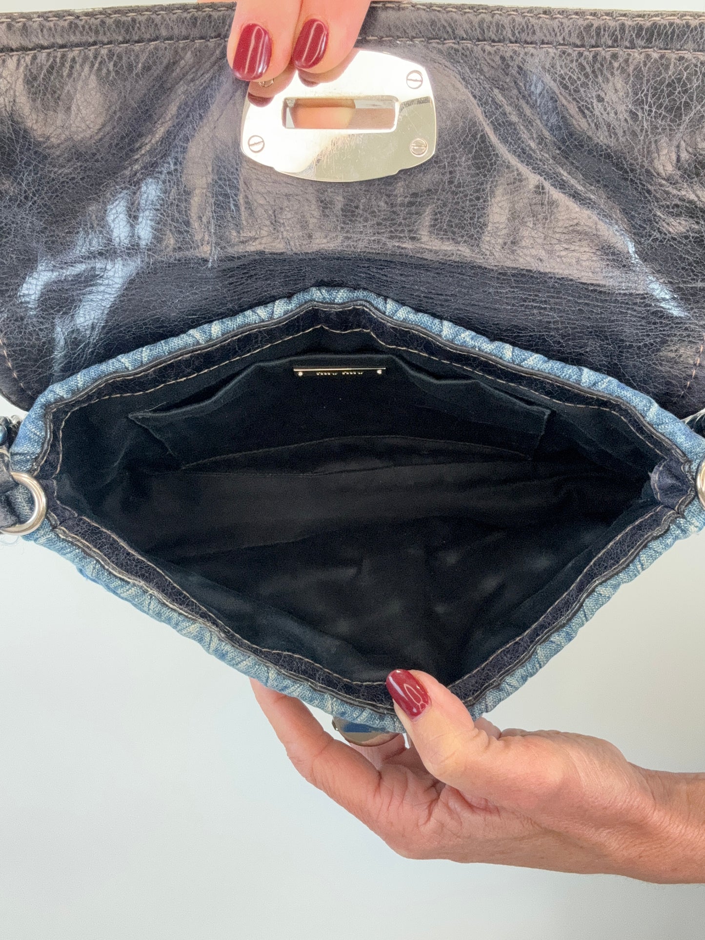 Miu Miu Matelasse Rare Denim Crystal Turn lock Shoulder Bag