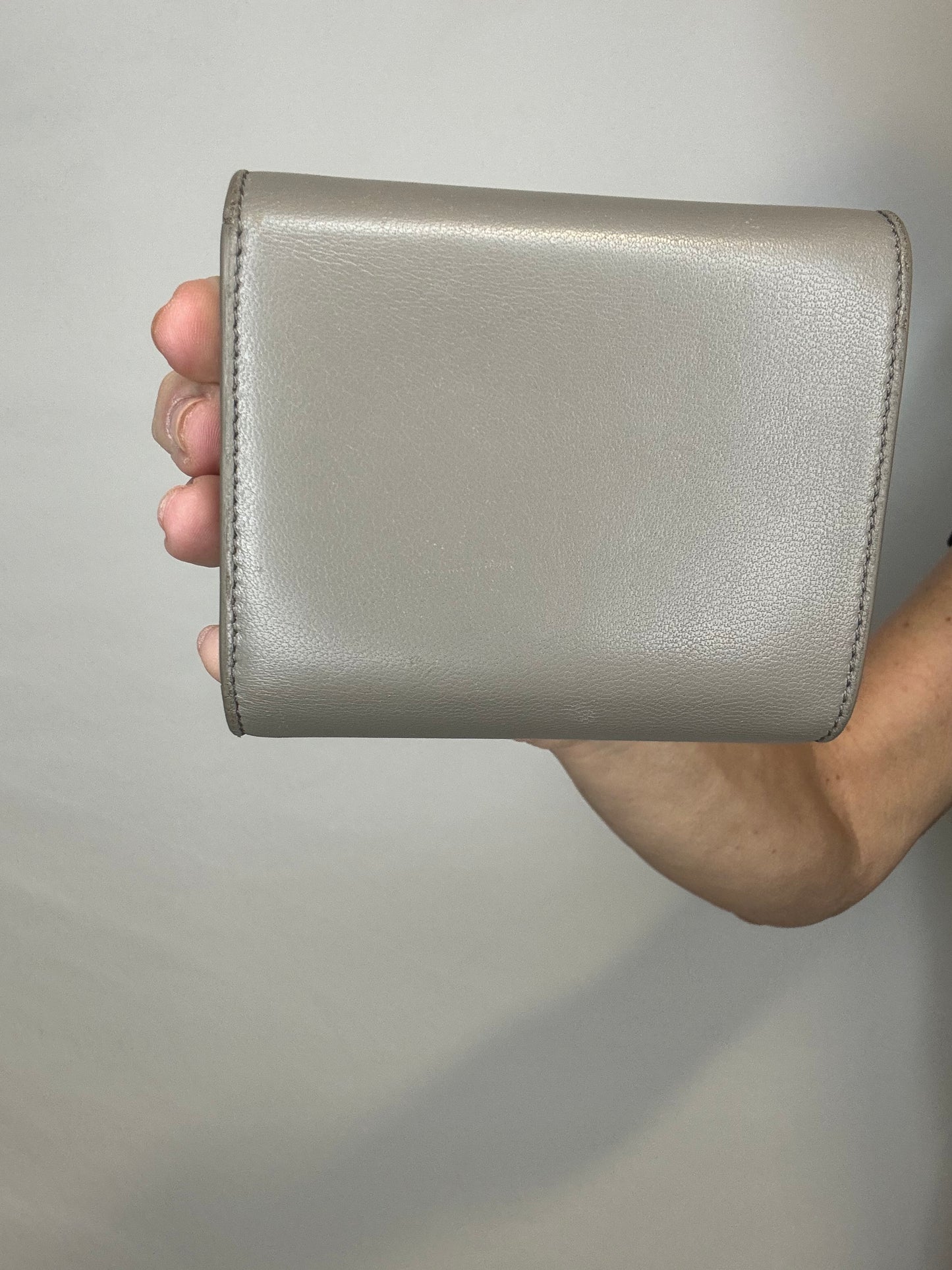CELINE Small Wallet Triomphe Trifold Wallet Gray Beige Leather