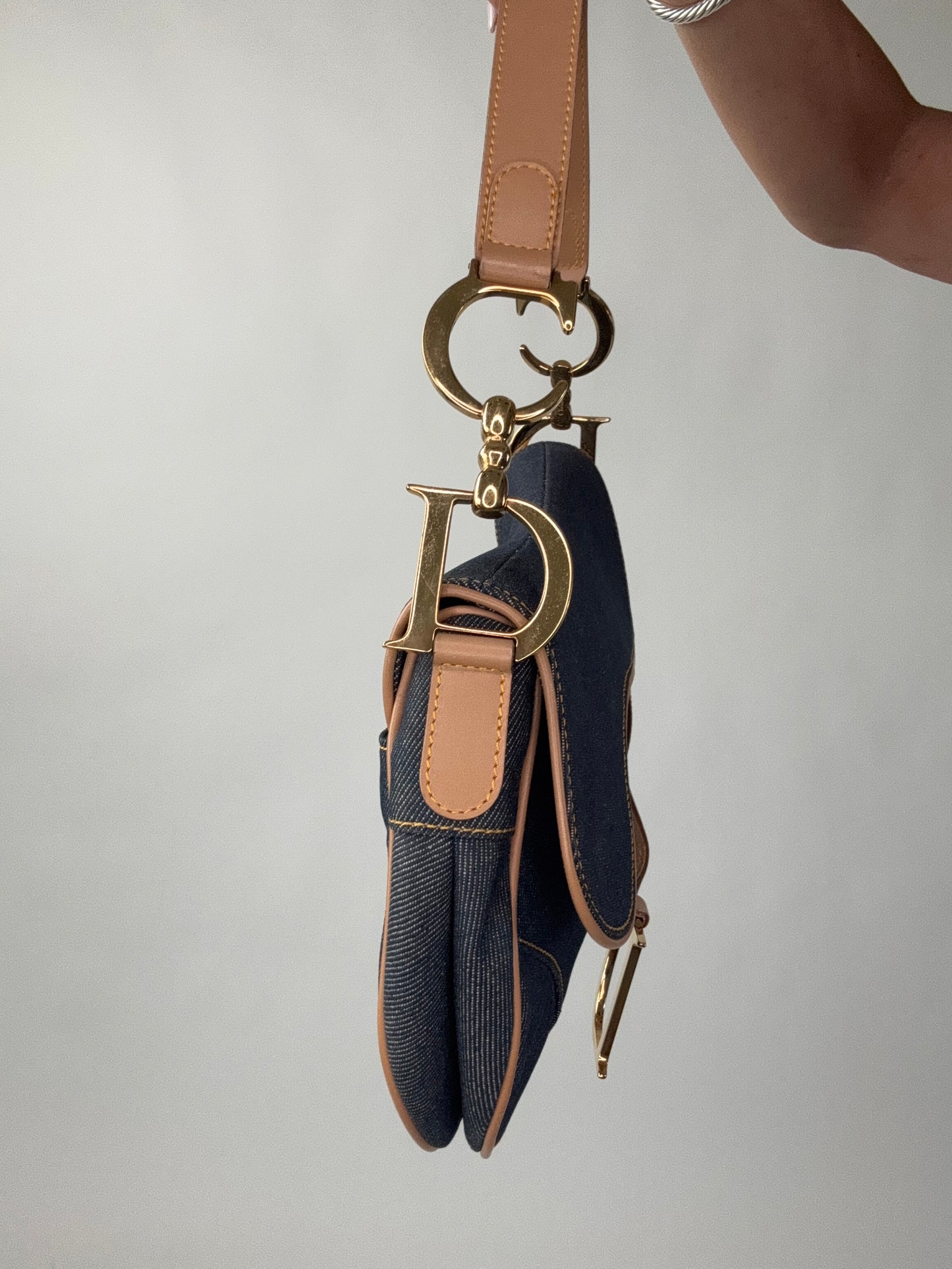 Christian Dior Denim Calfskin Saddle Bag