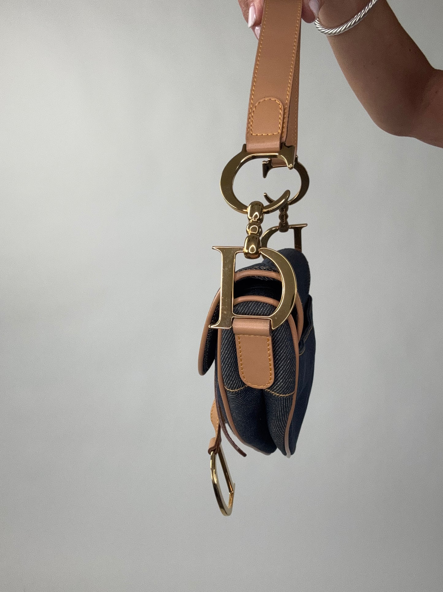 Christian Dior Denim Calfskin Saddle Bag
