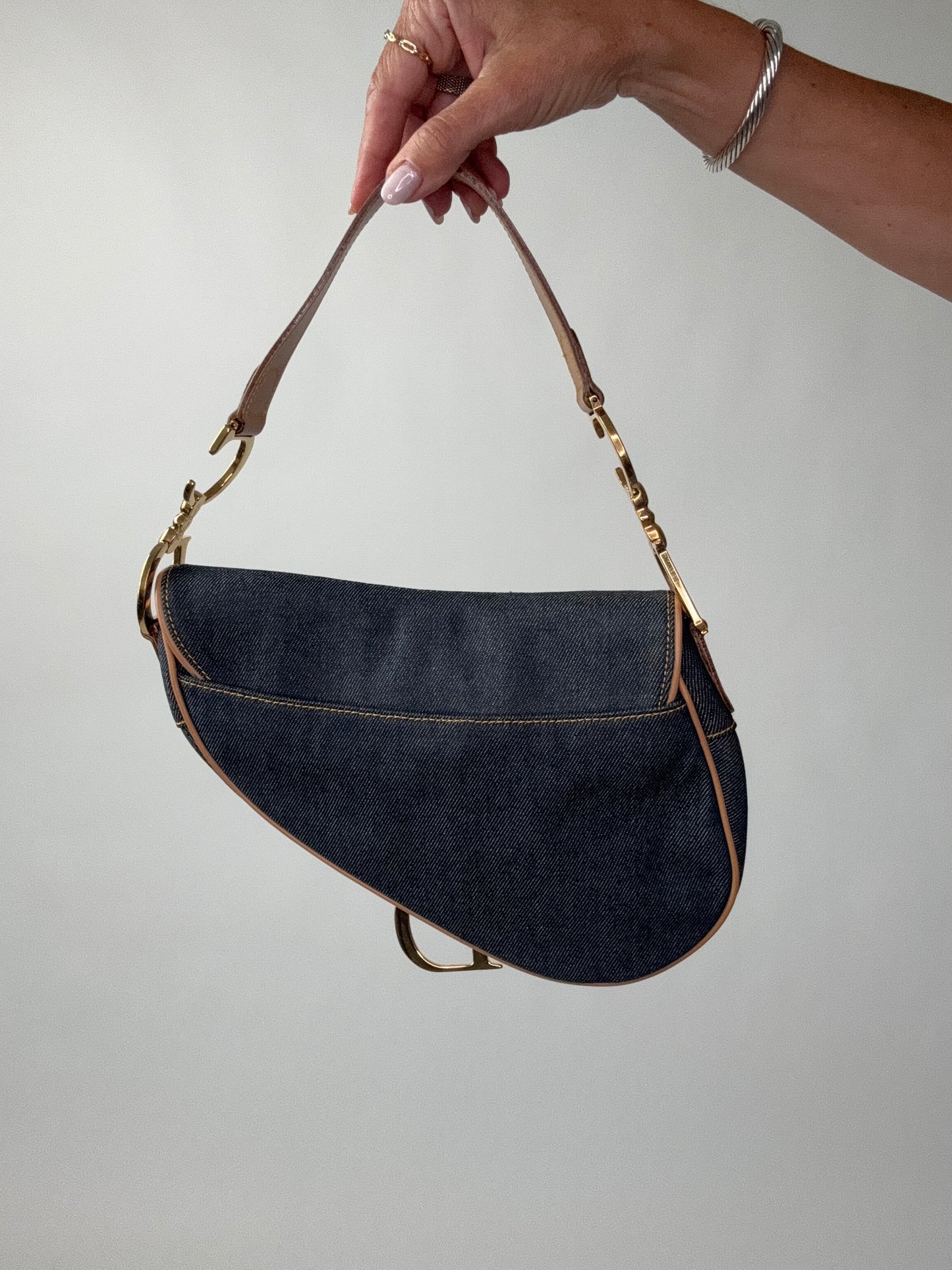 Christian Dior Denim Calfskin Saddle Bag