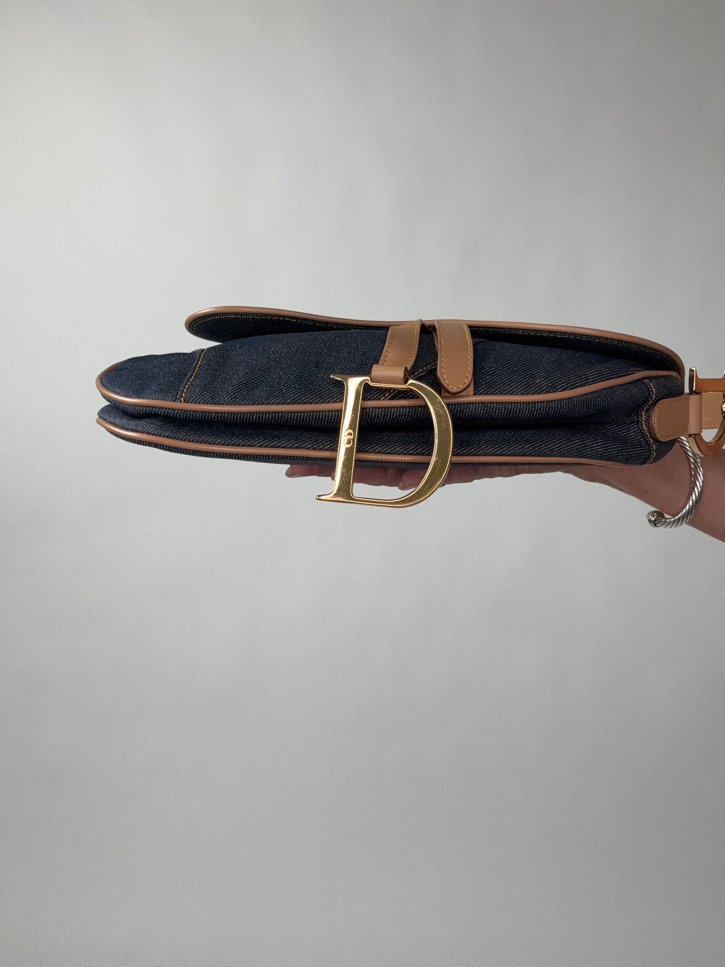 Christian Dior Denim Calfskin Saddle Bag
