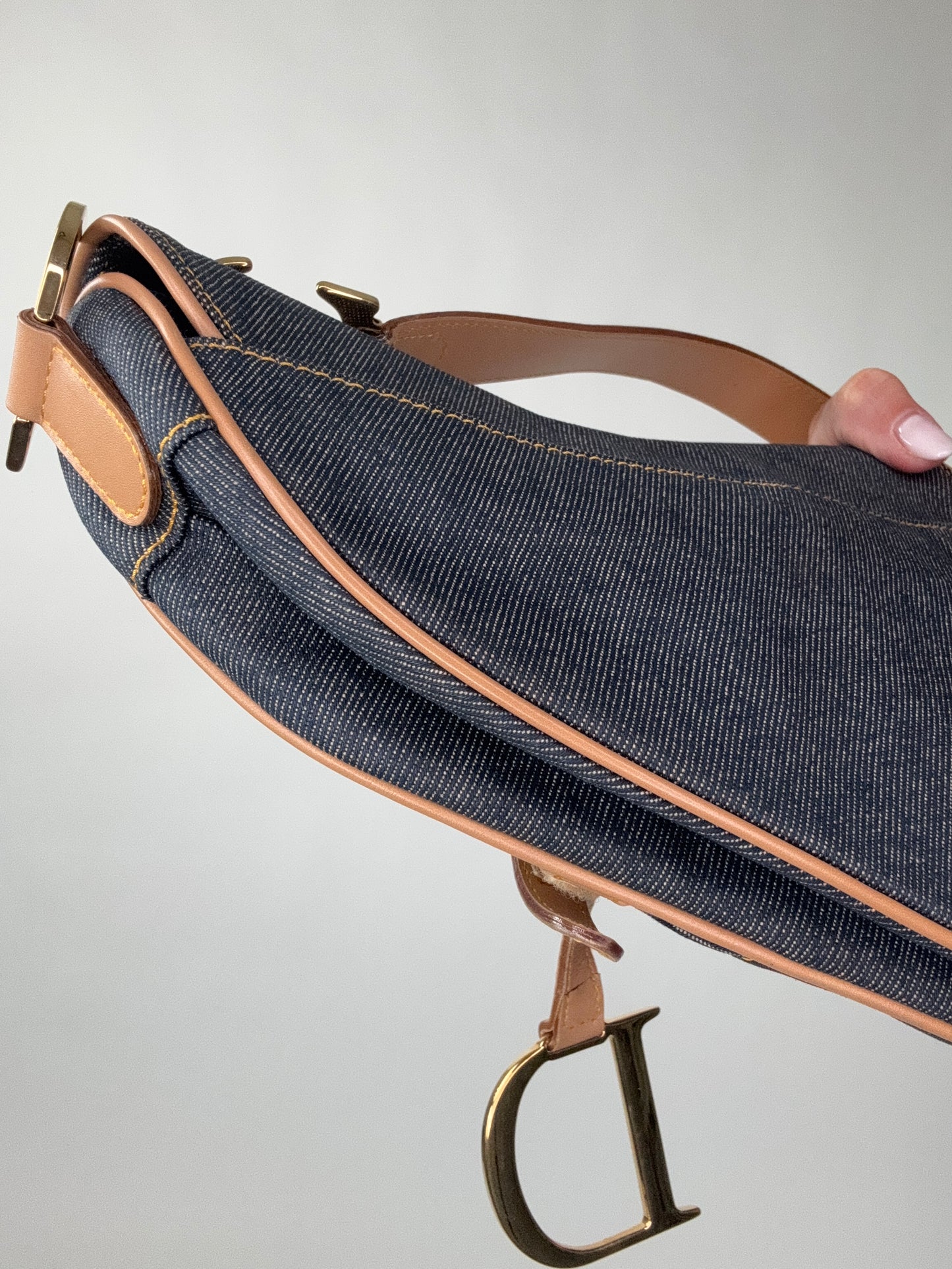 Christian Dior Denim Calfskin Saddle Bag