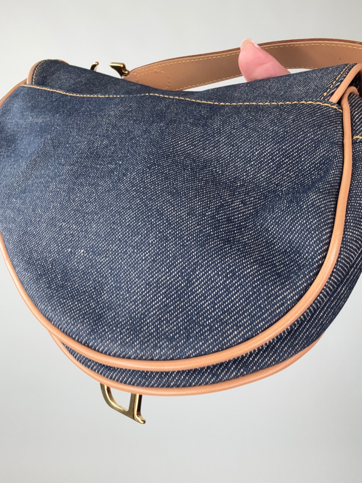 Christian Dior Denim Calfskin Saddle Bag
