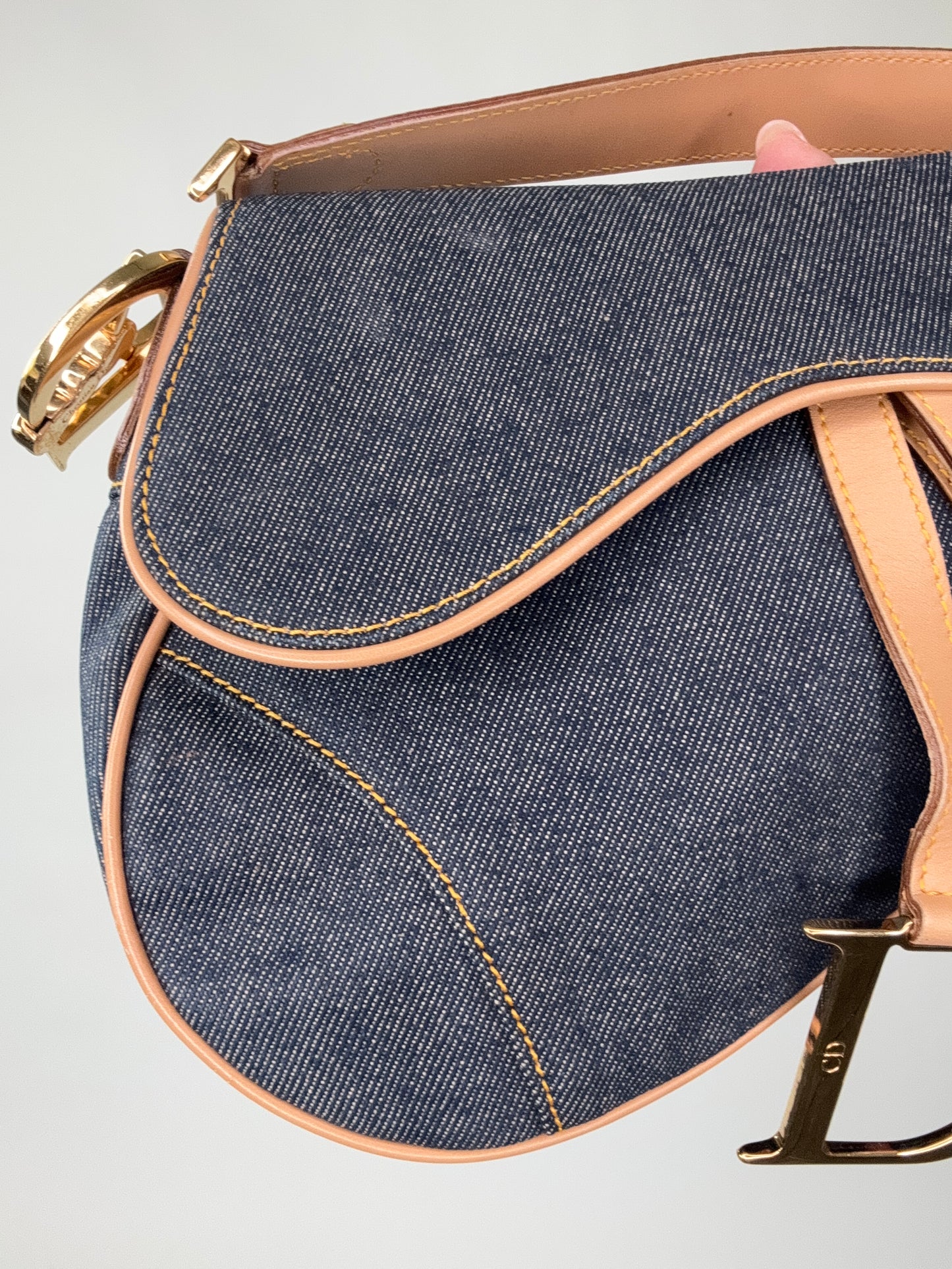 Christian Dior Denim Calfskin Saddle Bag