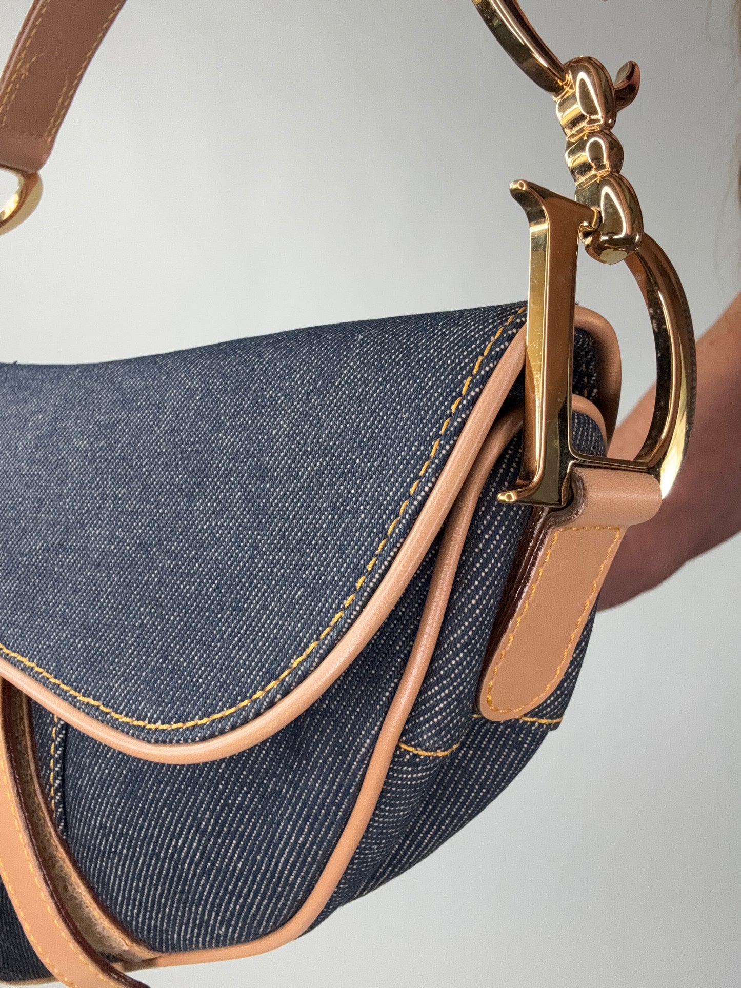 Christian Dior Denim Calfskin Saddle Bag