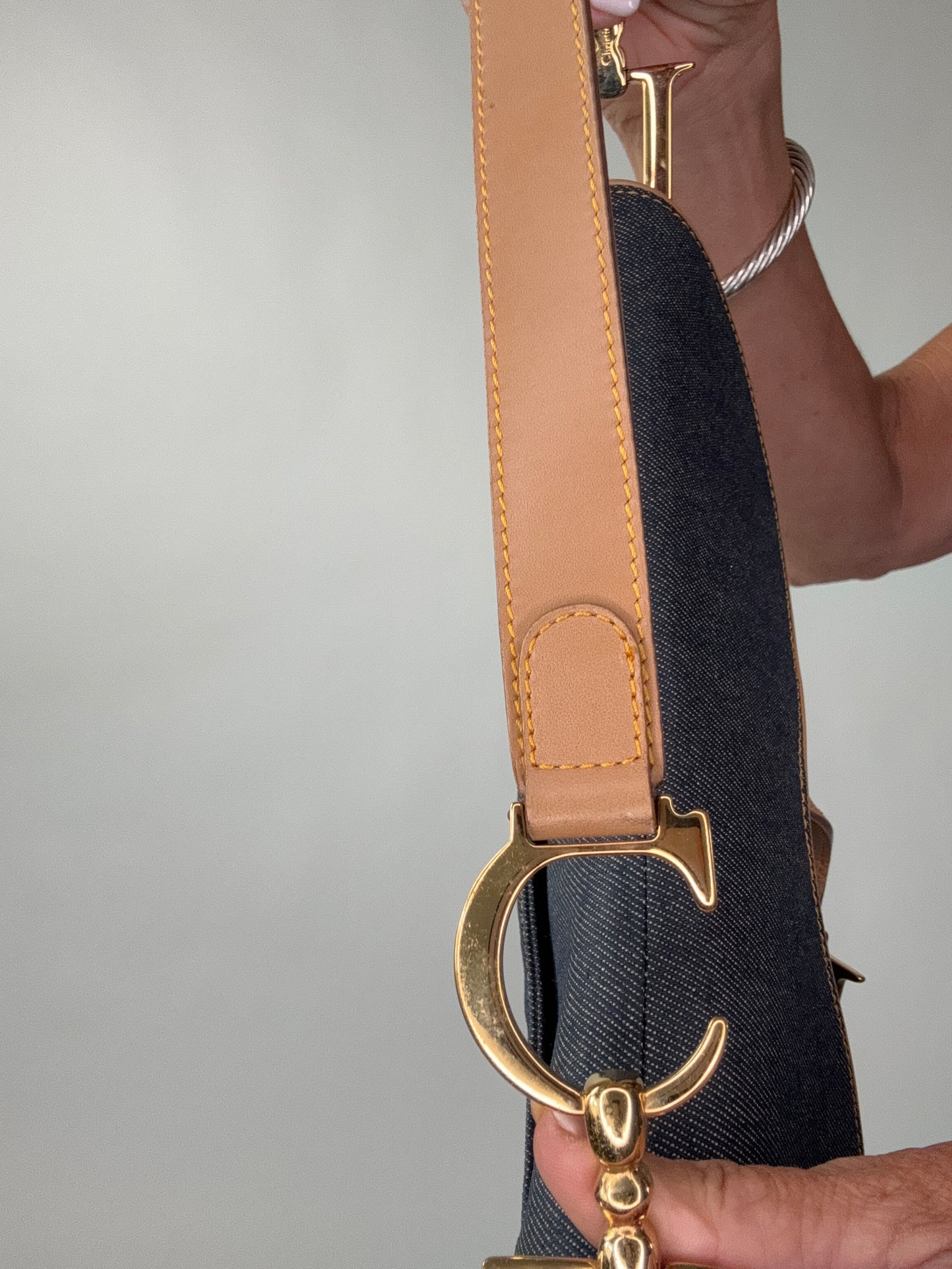 Christian Dior Denim Calfskin Saddle Bag