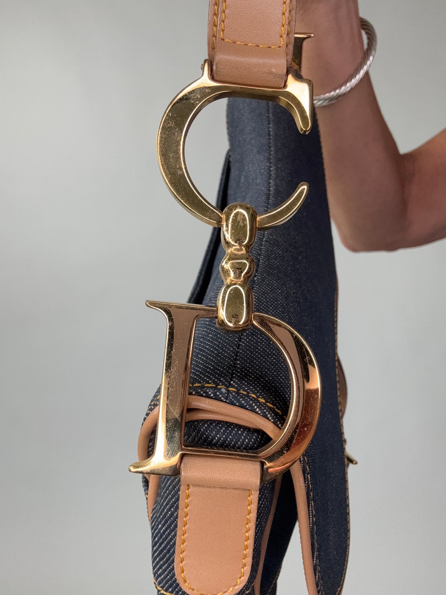 Christian Dior Denim Calfskin Saddle Bag
