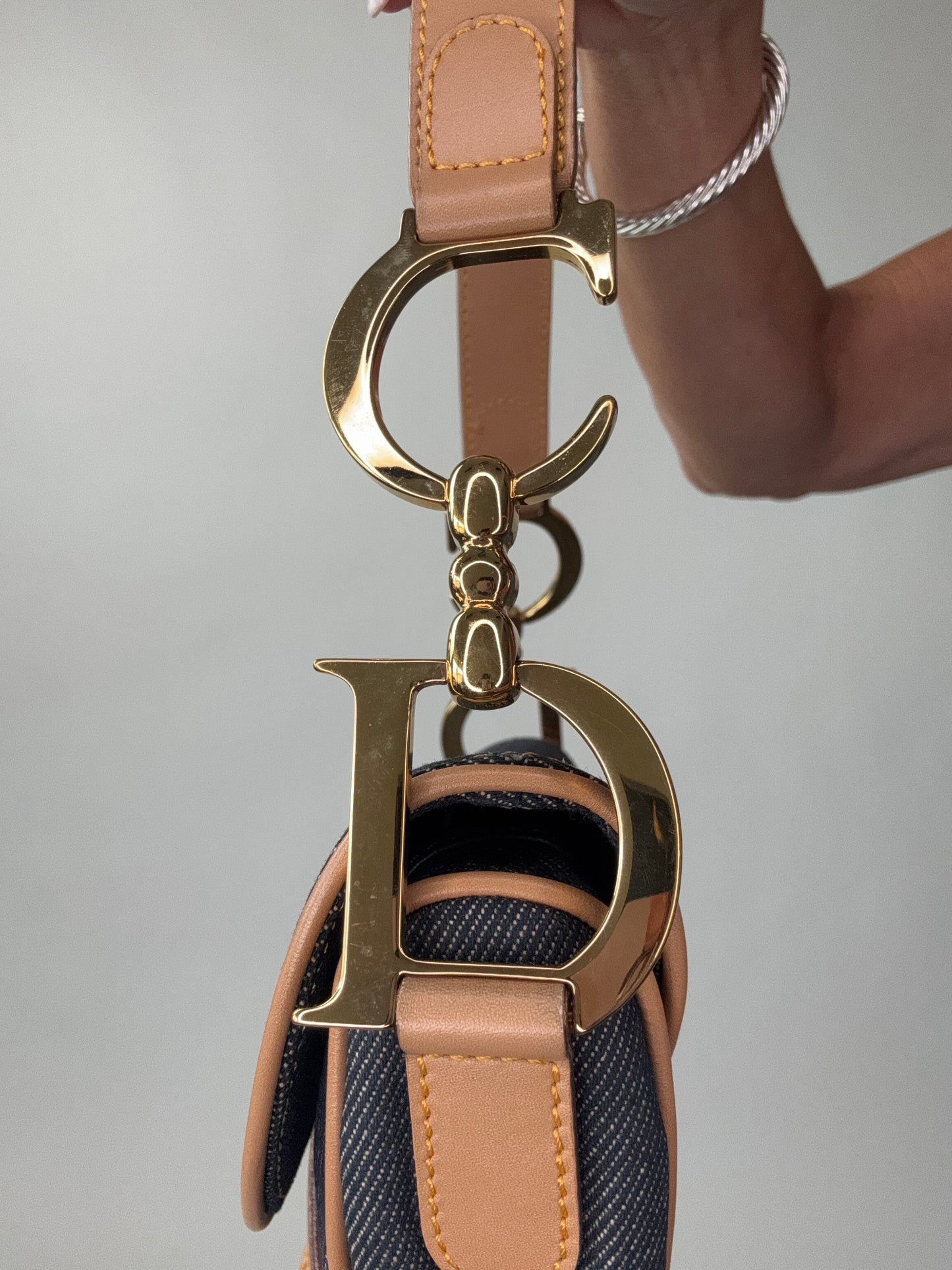 Christian Dior Denim Calfskin Saddle Bag